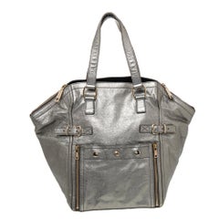 Yves Saint Laurent Grey Metallic Leather Downtown Tote
