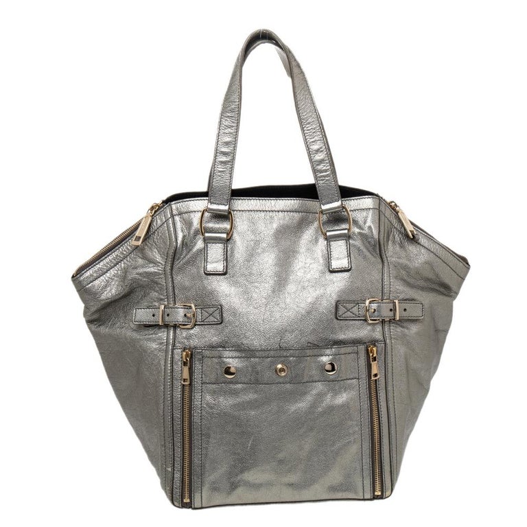 Yves Saint Laurent Grey Metallic Leather Downtown Tote For Sale at 1stDibs