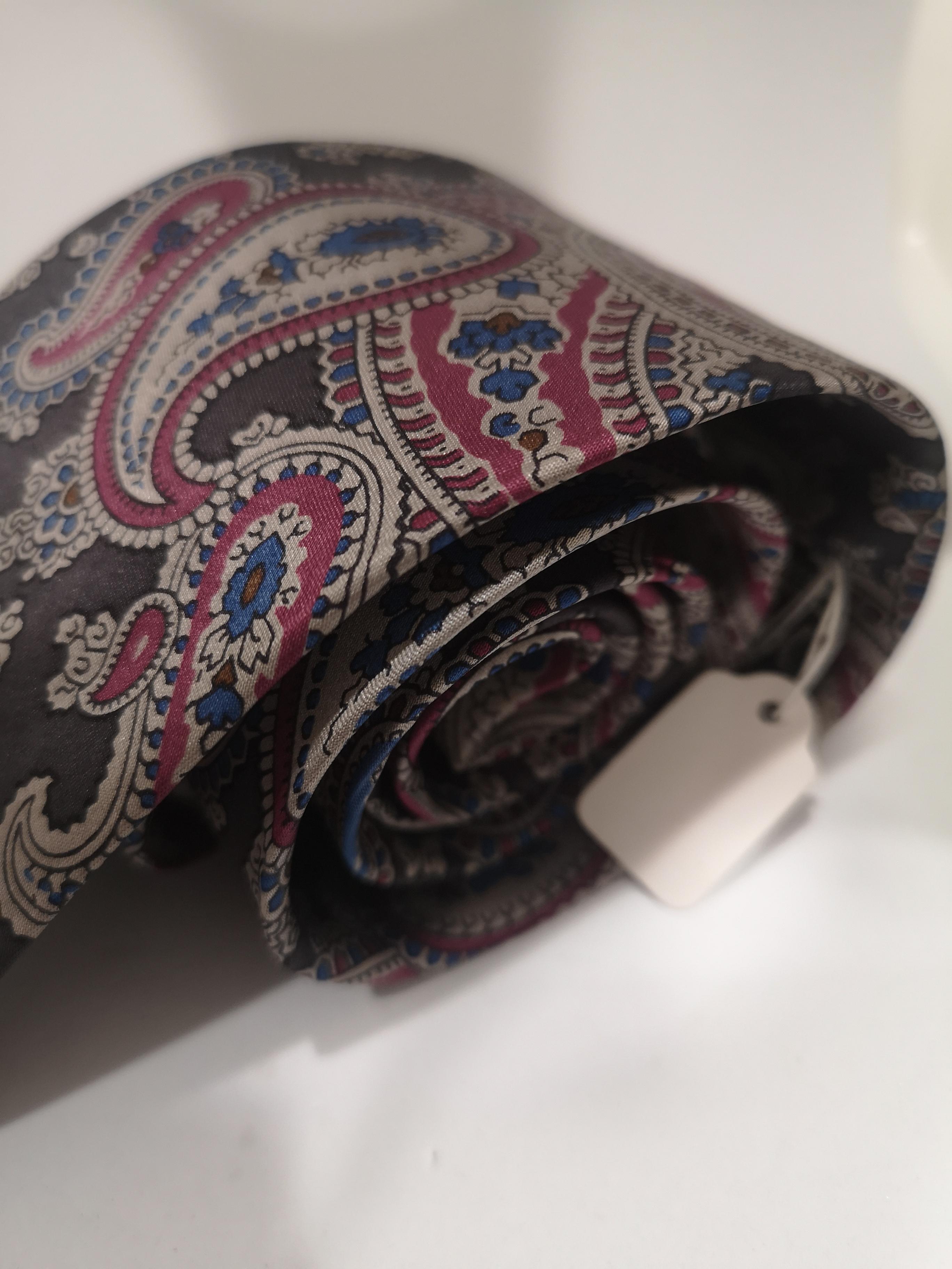 Yves Saint Laurent grey multicoloured silk tie In Good Condition For Sale In Capri, IT