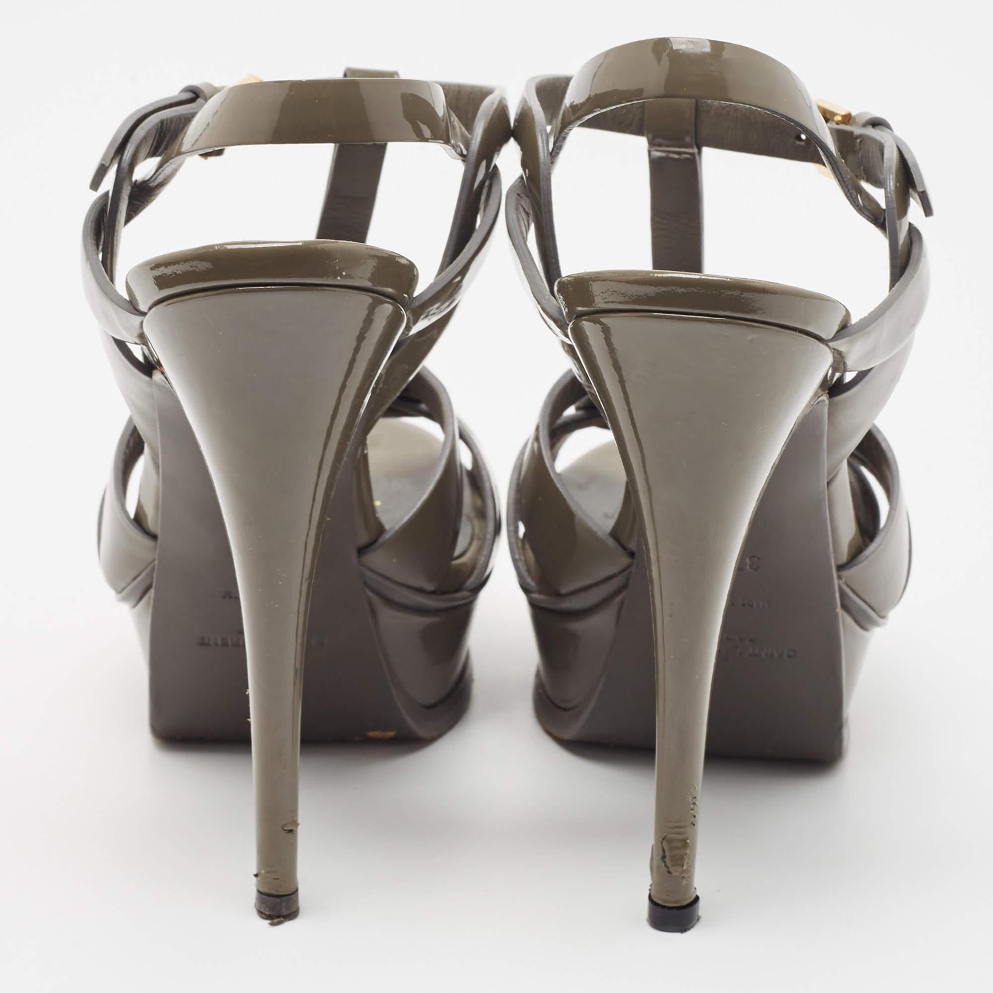 Yves Saint Laurent Grey Patent Tribute Sandals Size 37.5 1