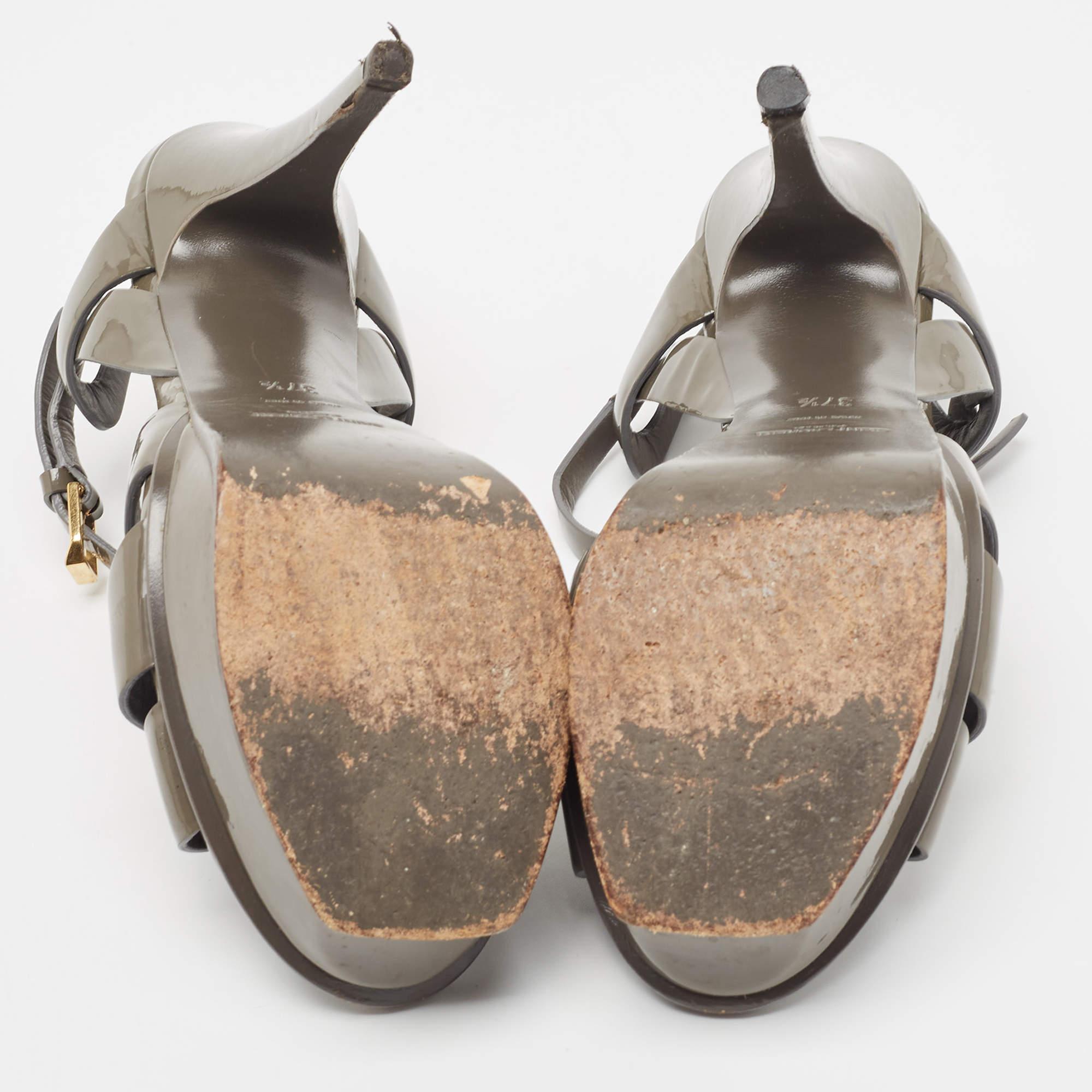 Yves Saint Laurent Grey Patent Tribute Sandals Size 37.5 2