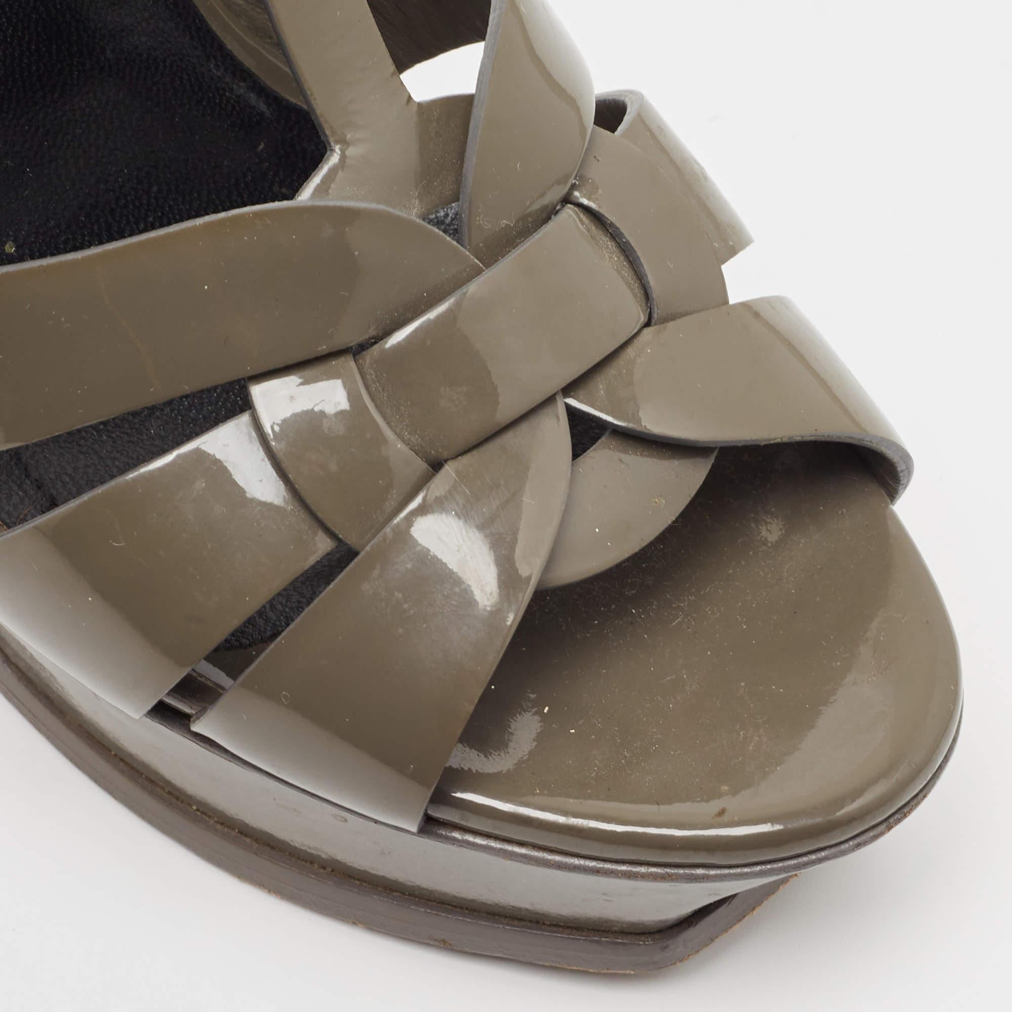 Yves Saint Laurent Grey Patent Tribute Sandals Size 37.5 3