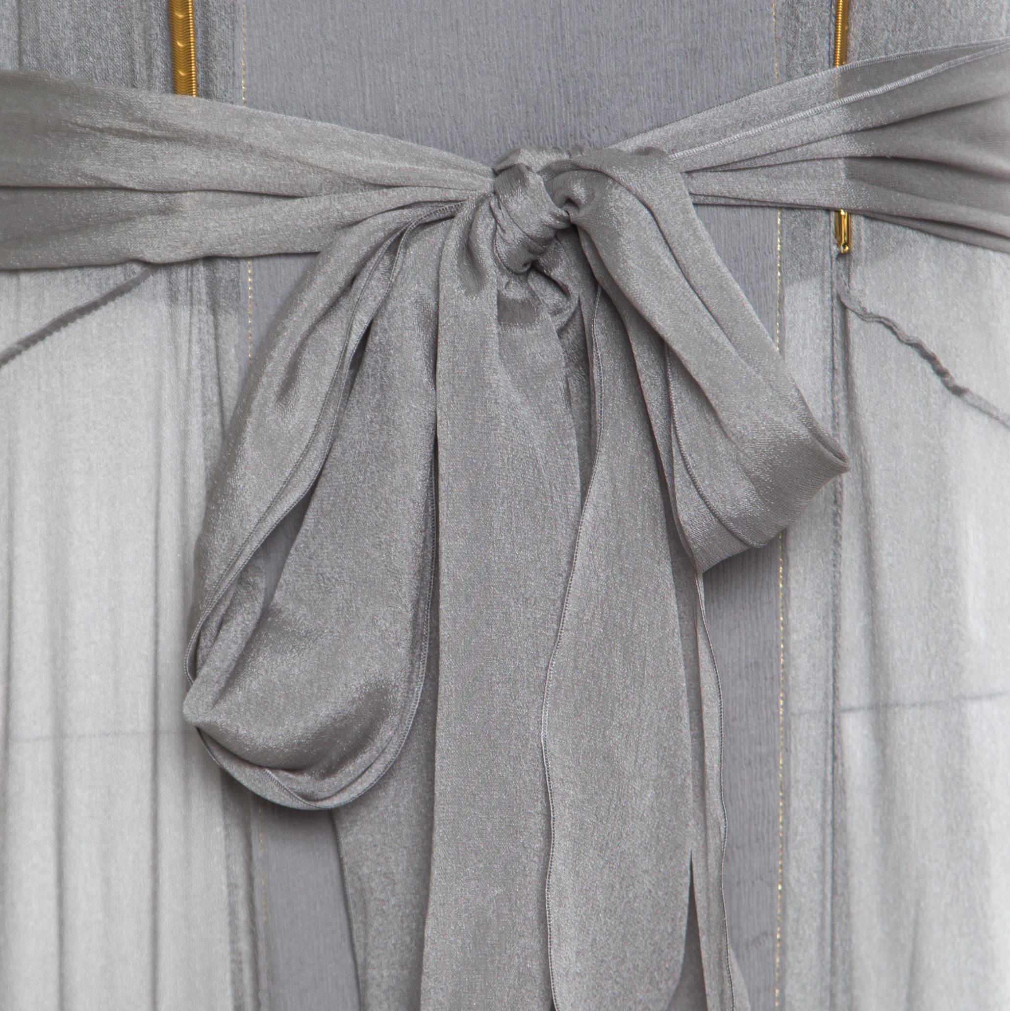 Yves Saint Laurent Grey Sheer Silk Egyptian Style Embellished Tunic M In Good Condition In Dubai, Al Qouz 2
