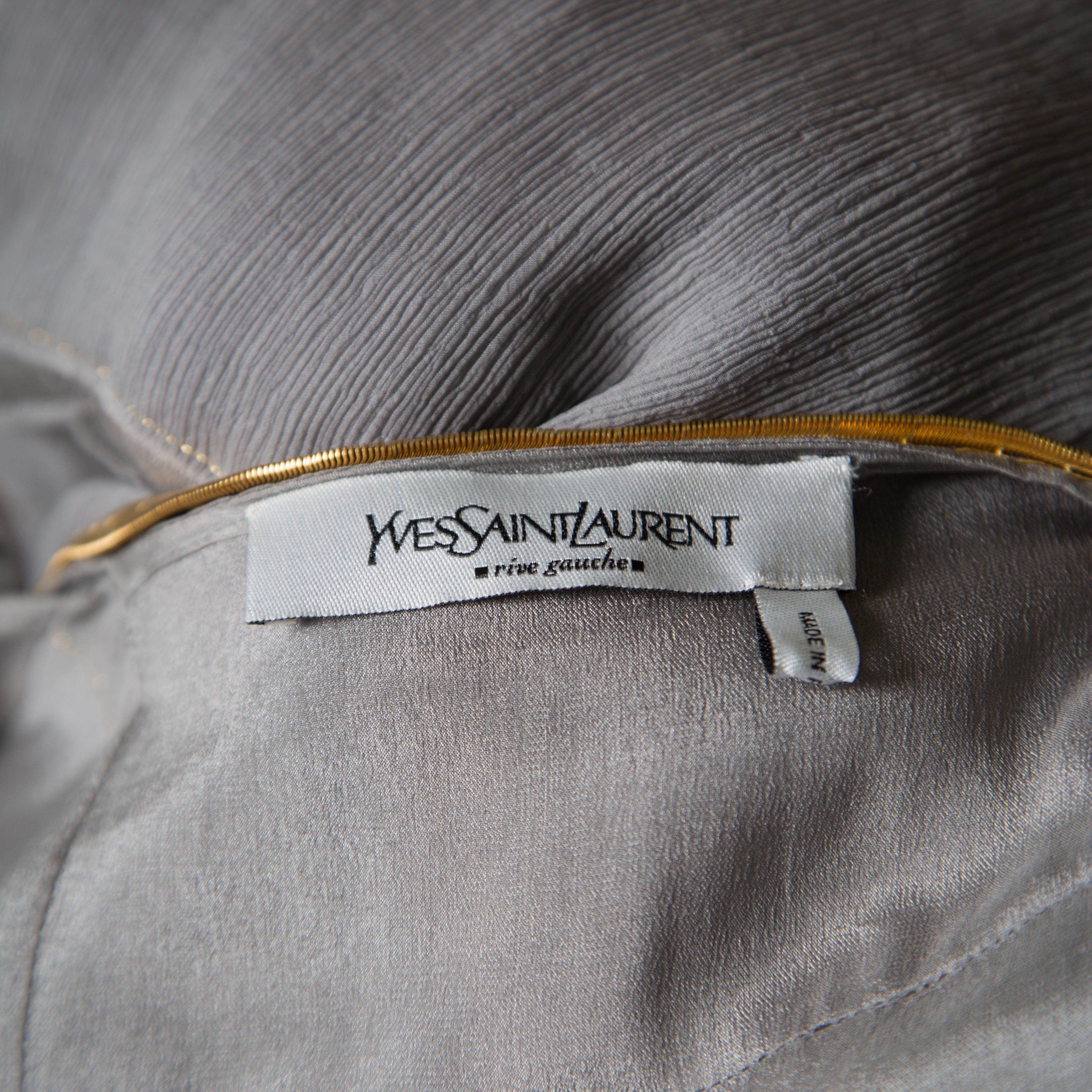 Yves Saint Laurent Grey Sheer Silk Egyptian Style Embellished Tunic M 2