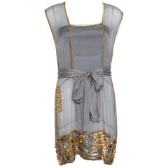 Yves Saint Laurent Grey Sheer Silk Egyptian Style Embellished Tunic M