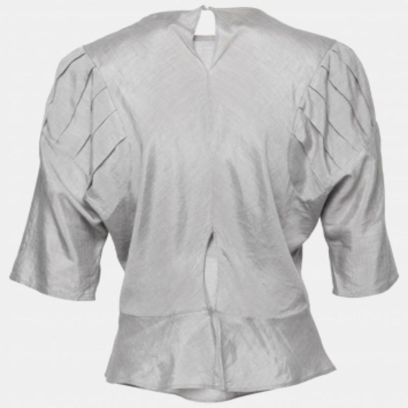 Gray Yves Saint Laurent Grey Silk & Cotton Round Neck Top M For Sale