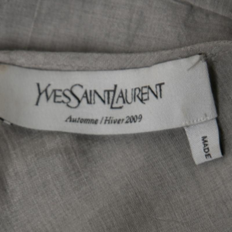 Women's Yves Saint Laurent Grey Silk & Cotton Round Neck Top M For Sale