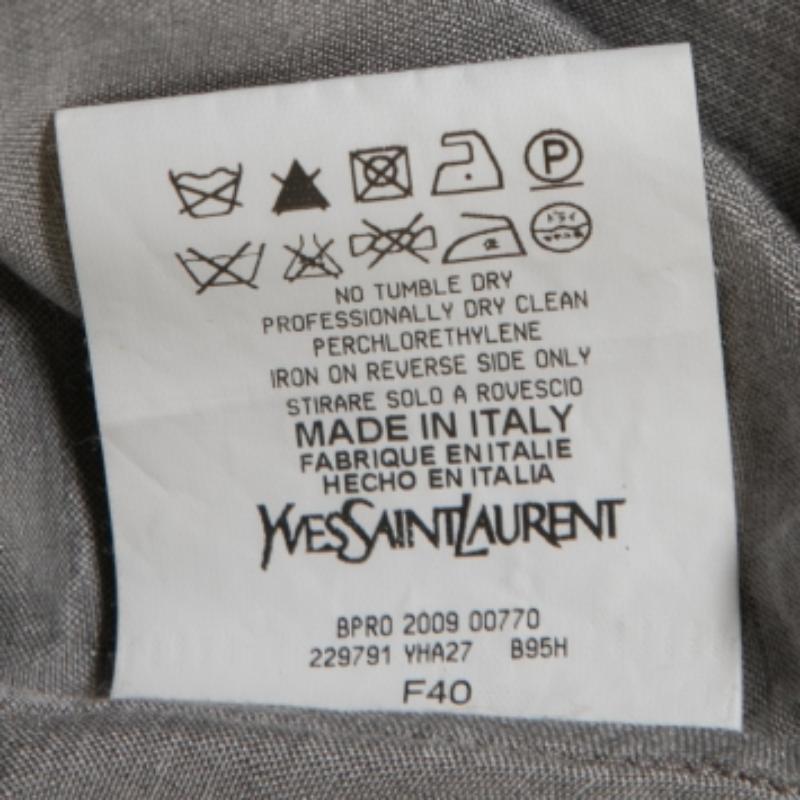 Yves Saint Laurent Grey Silk & Cotton Round Neck Top M For Sale 1