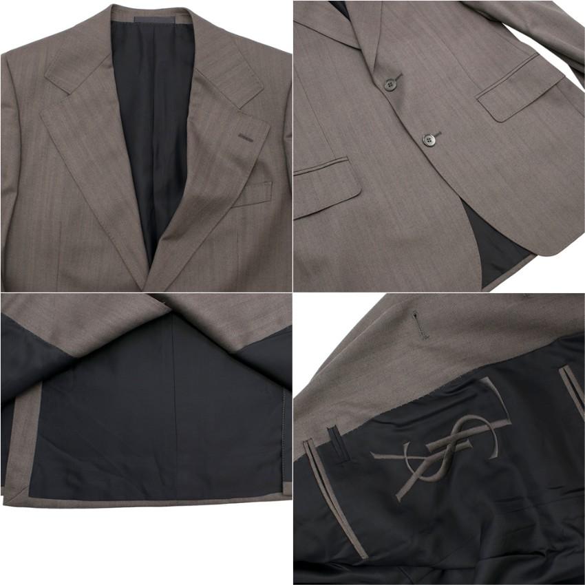 Gray Yves Saint Laurent Grey Striped Wool Suit L 50 