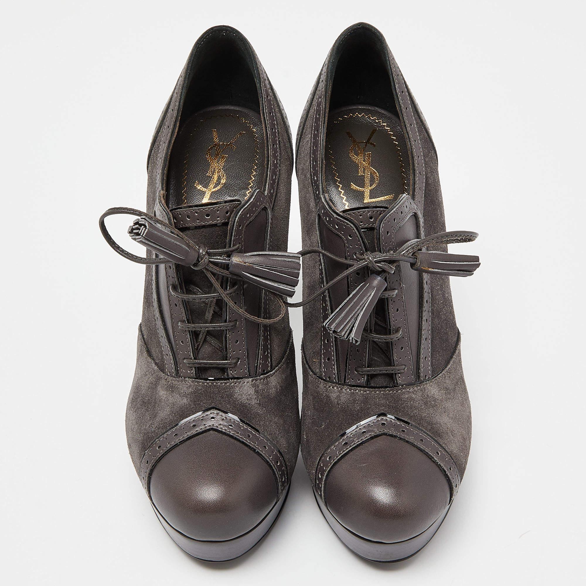Noir Bottines Janis Yves Saint Laurent en daim et cuir gris taille 38,5 en vente