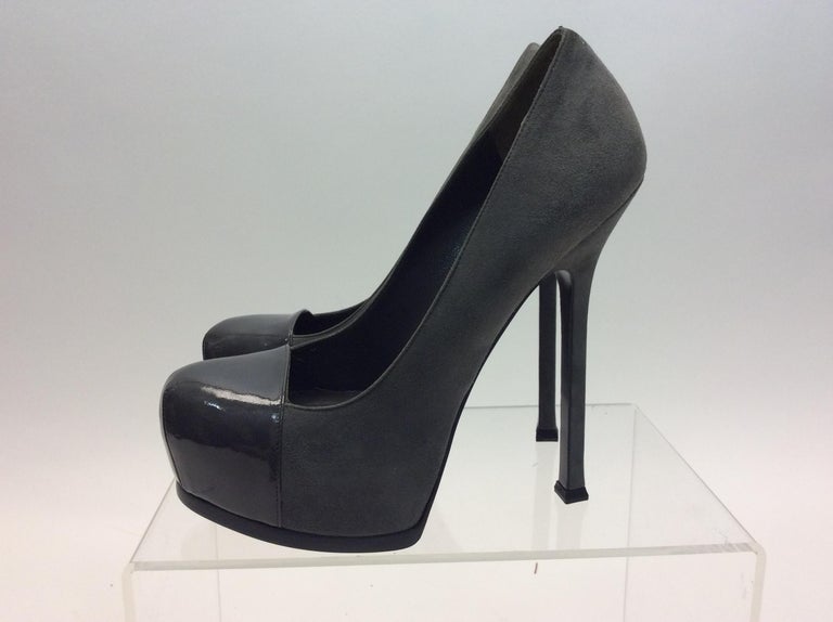 Yves Saint Laurent Grey Suede and Patent Leather Pump For Sale at ...
