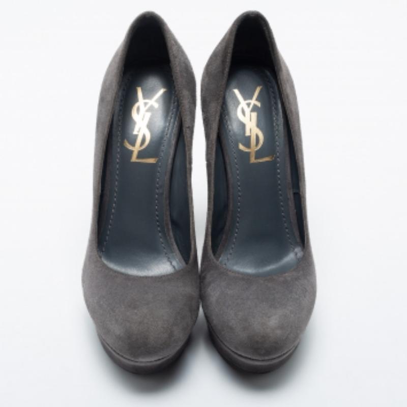 Yves Saint Laurent Bombas de plataforma Palais de ante gris Talla 35 Negro en venta