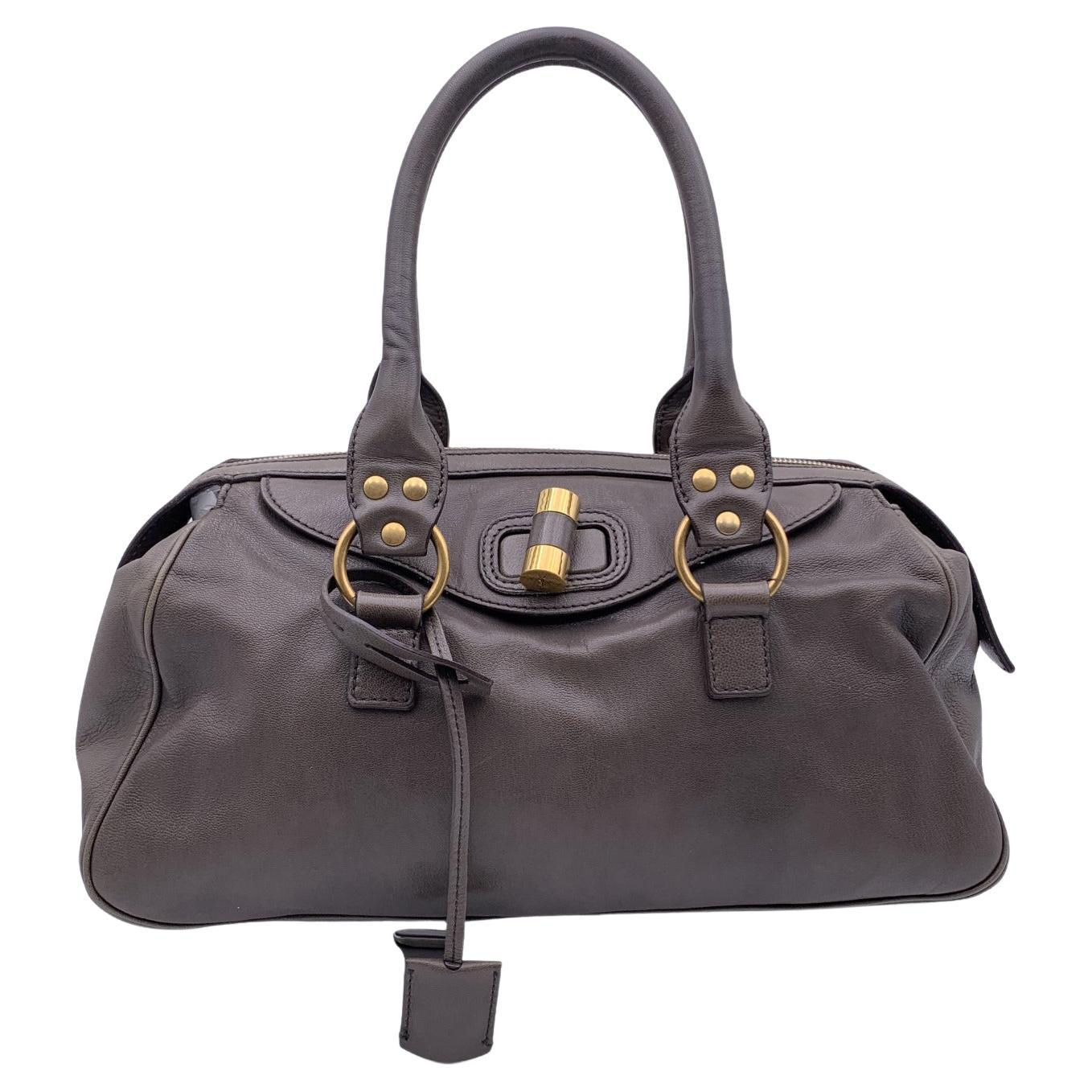 Yves Saint Laurent Grey Taupe Leather Muse Bowler Satchel Bag