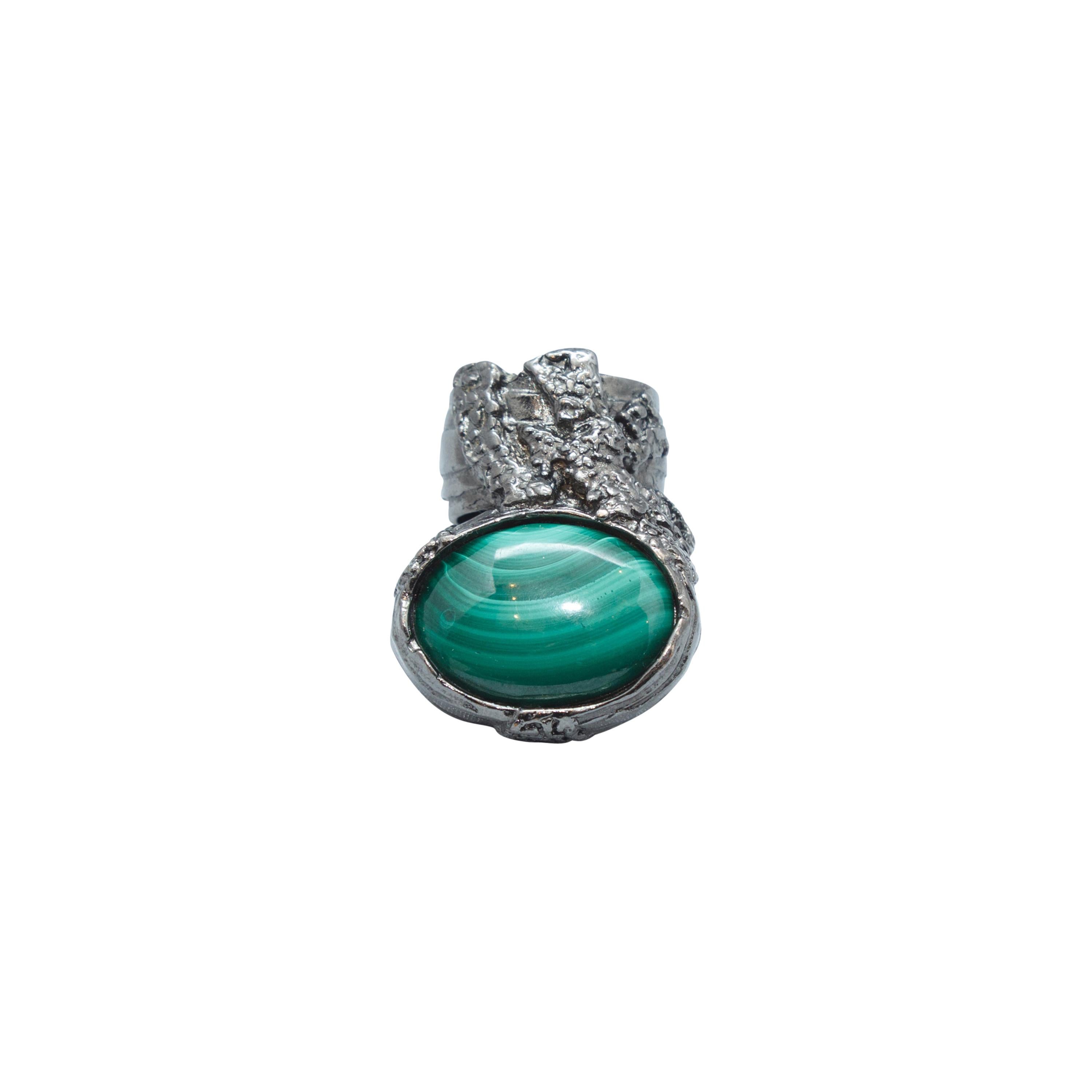 Yves Saint Laurent Gunmetal 
Green Stone Arty Ring