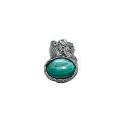 Yves Saint Laurent Gunmetal & Green Stone Arty Ring