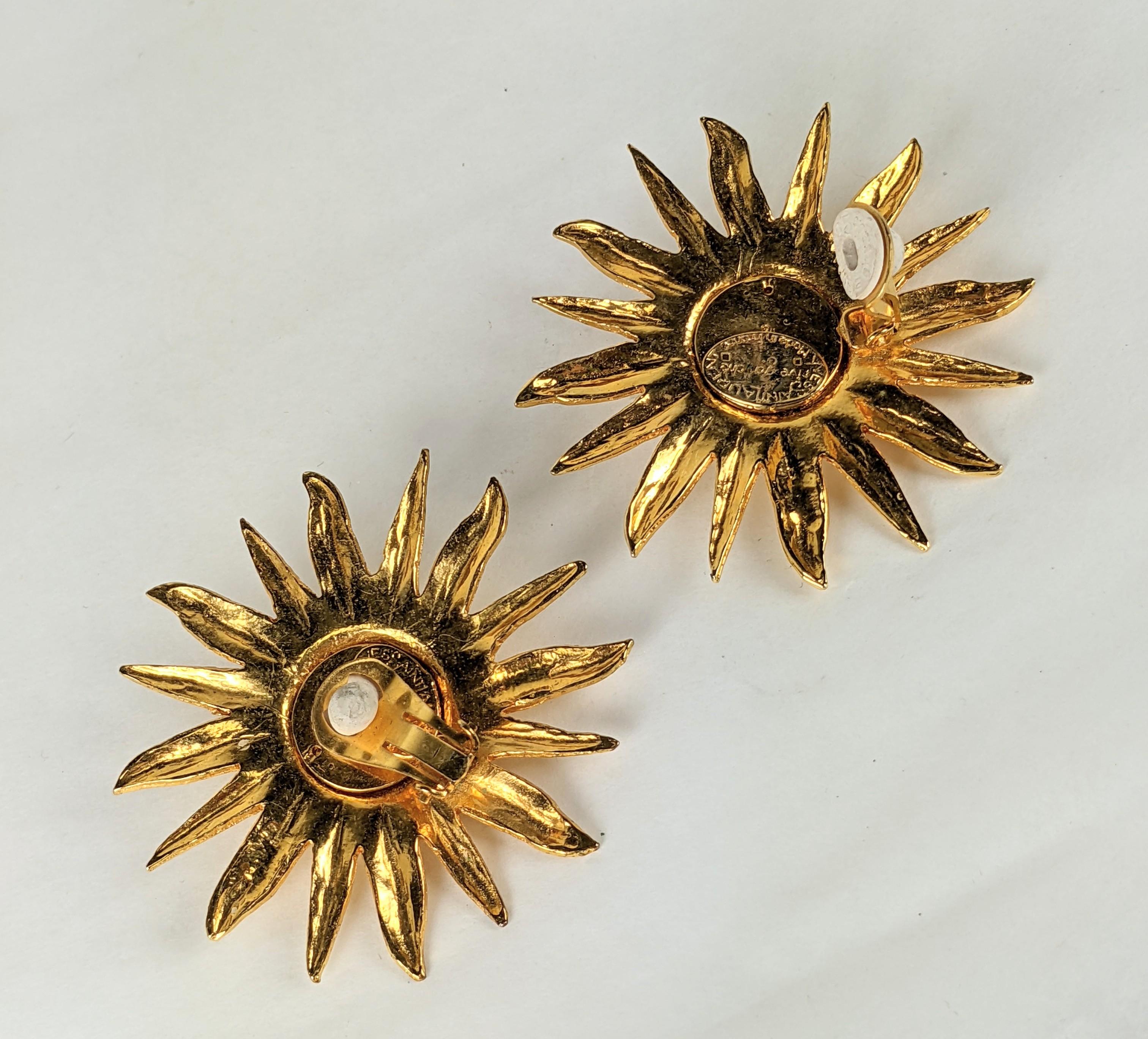 Yves Saint Laurent Hammered Gold Sunburst Earrings In Excellent Condition For Sale In New York, NY