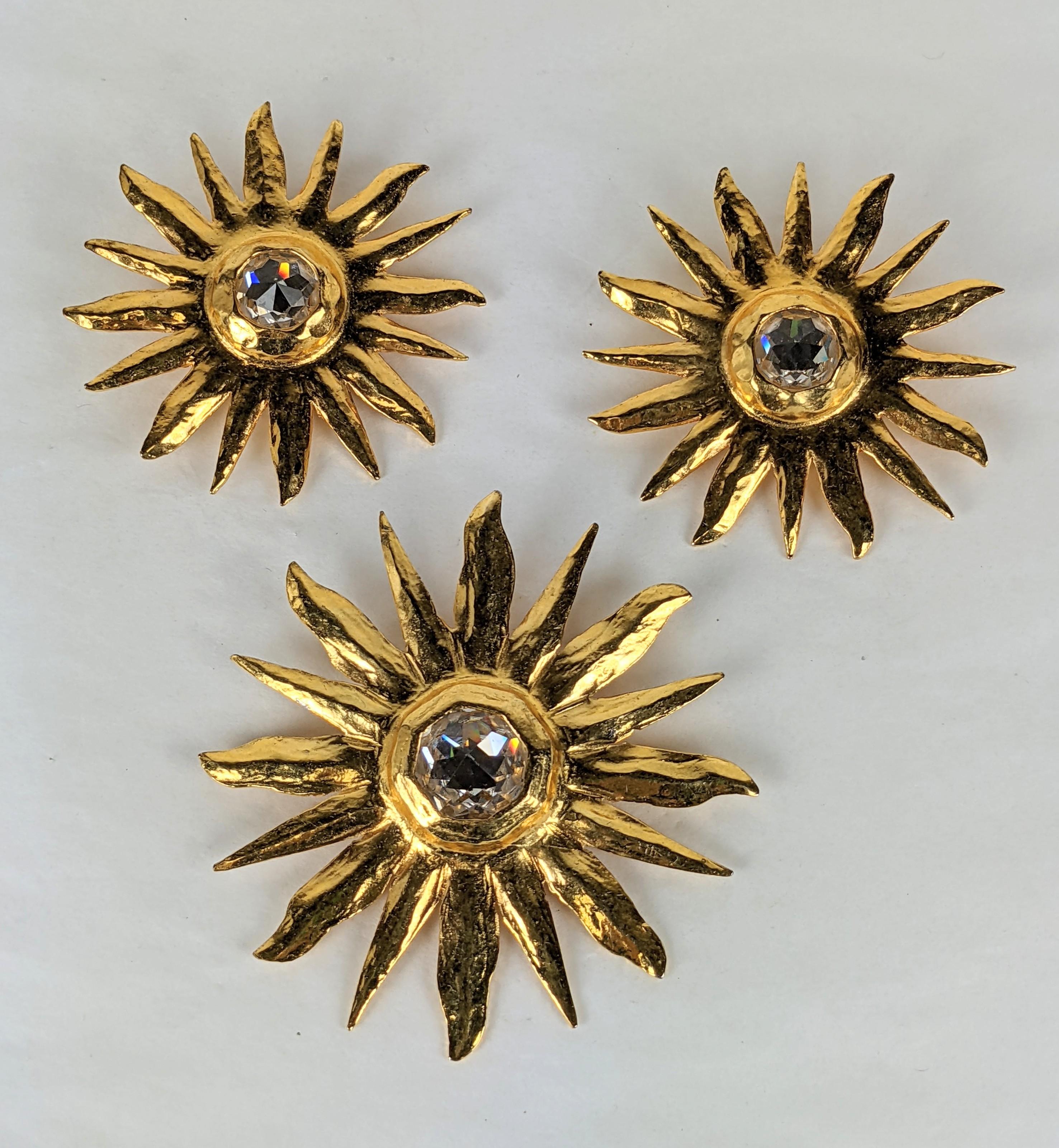 Women's or Men's Yves Saint Laurent Hammered Gold Sunburst Earrings For Sale