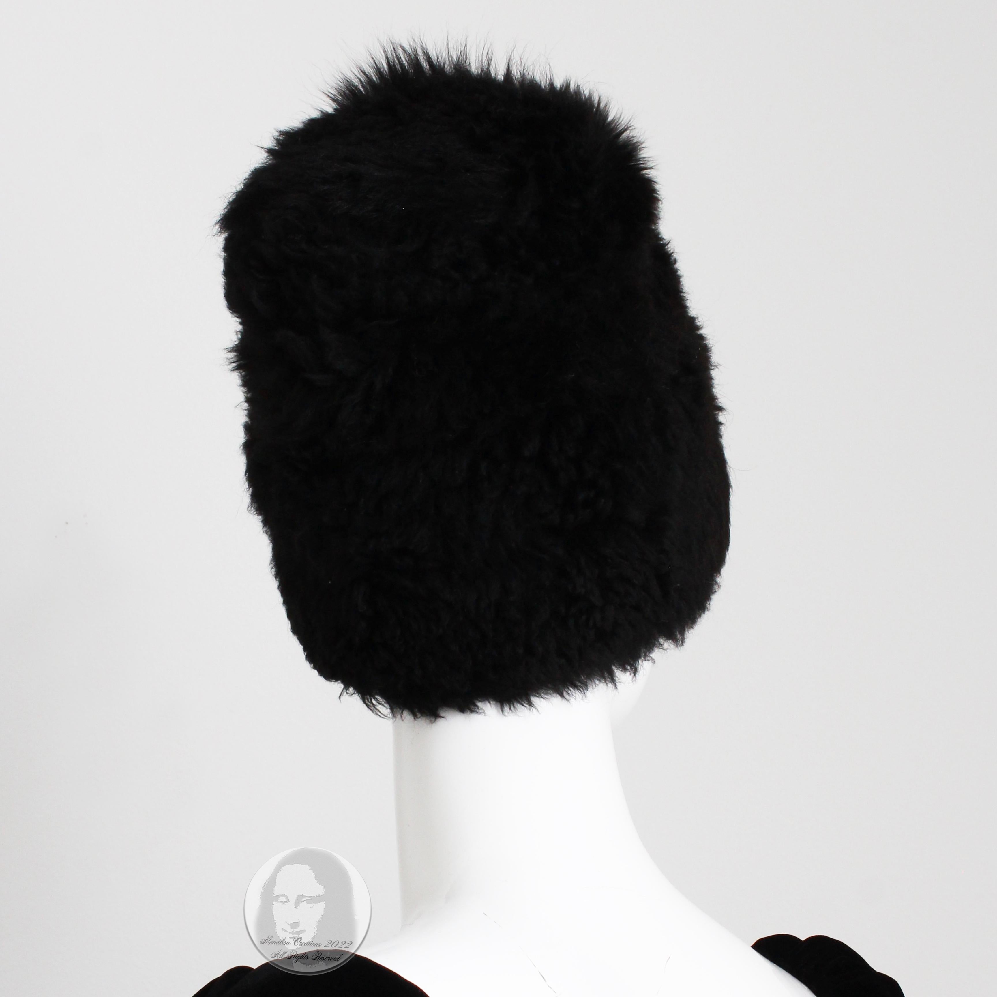 Women's or Men's Yves Saint Laurent Hat Black Shearling Fur Russian Ballet Russes Vintage 70s 