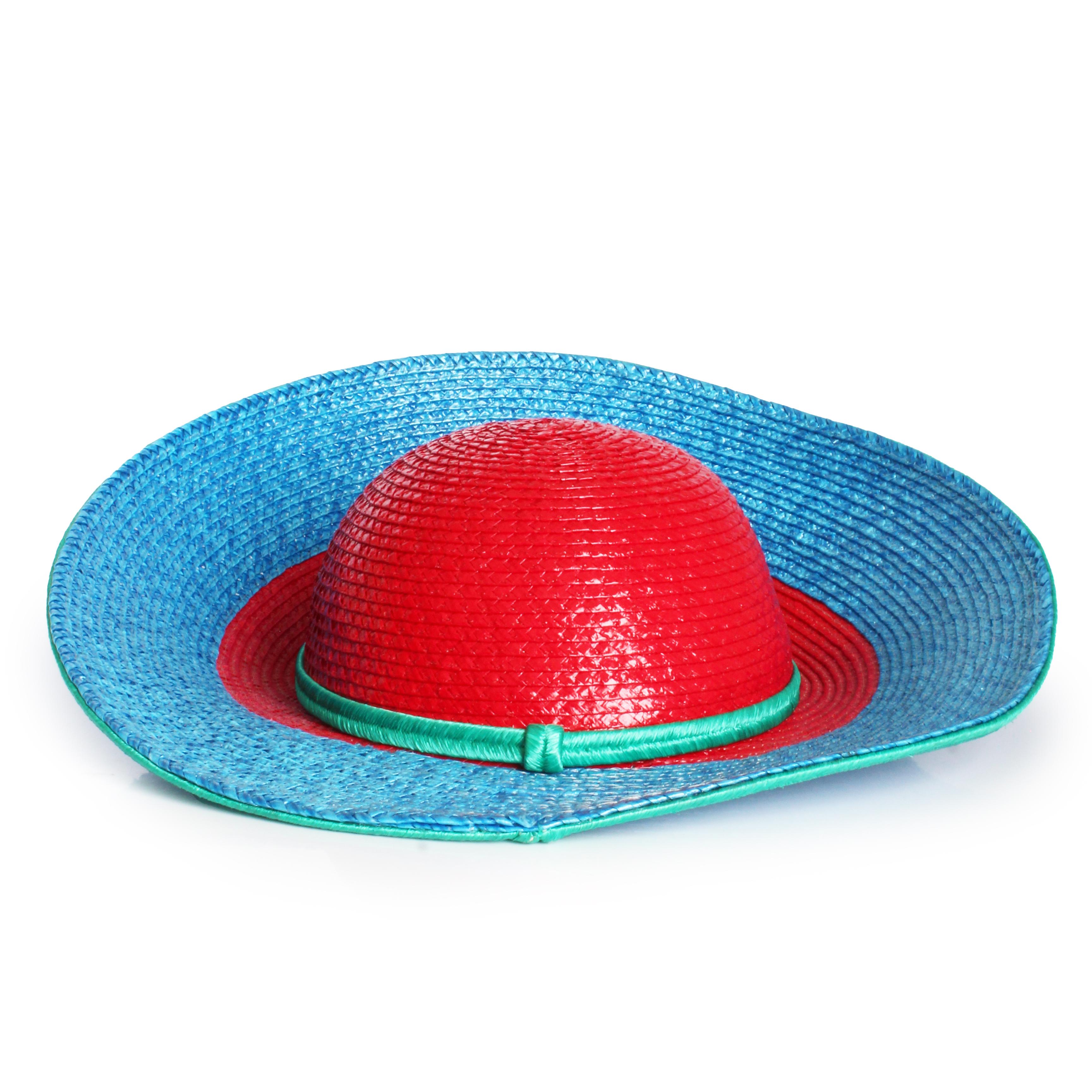 Yves Saint Laurent Sombrero Paja Ala Ancha Halo Color Block Vintage S/S '93 Raro en venta 5