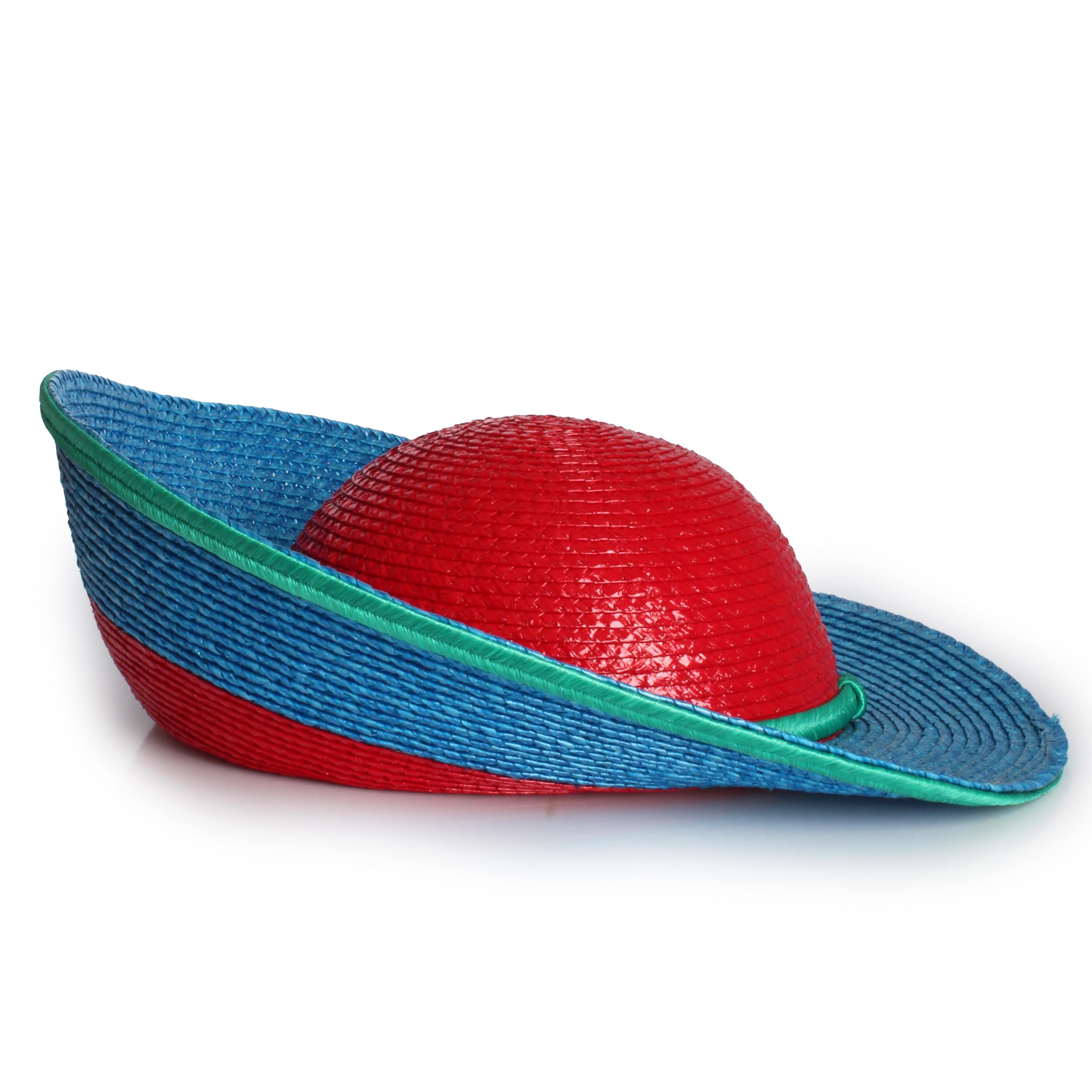 Yves Saint Laurent Sombrero Paja Ala Ancha Halo Color Block Vintage S/S '93 Raro en venta 6
