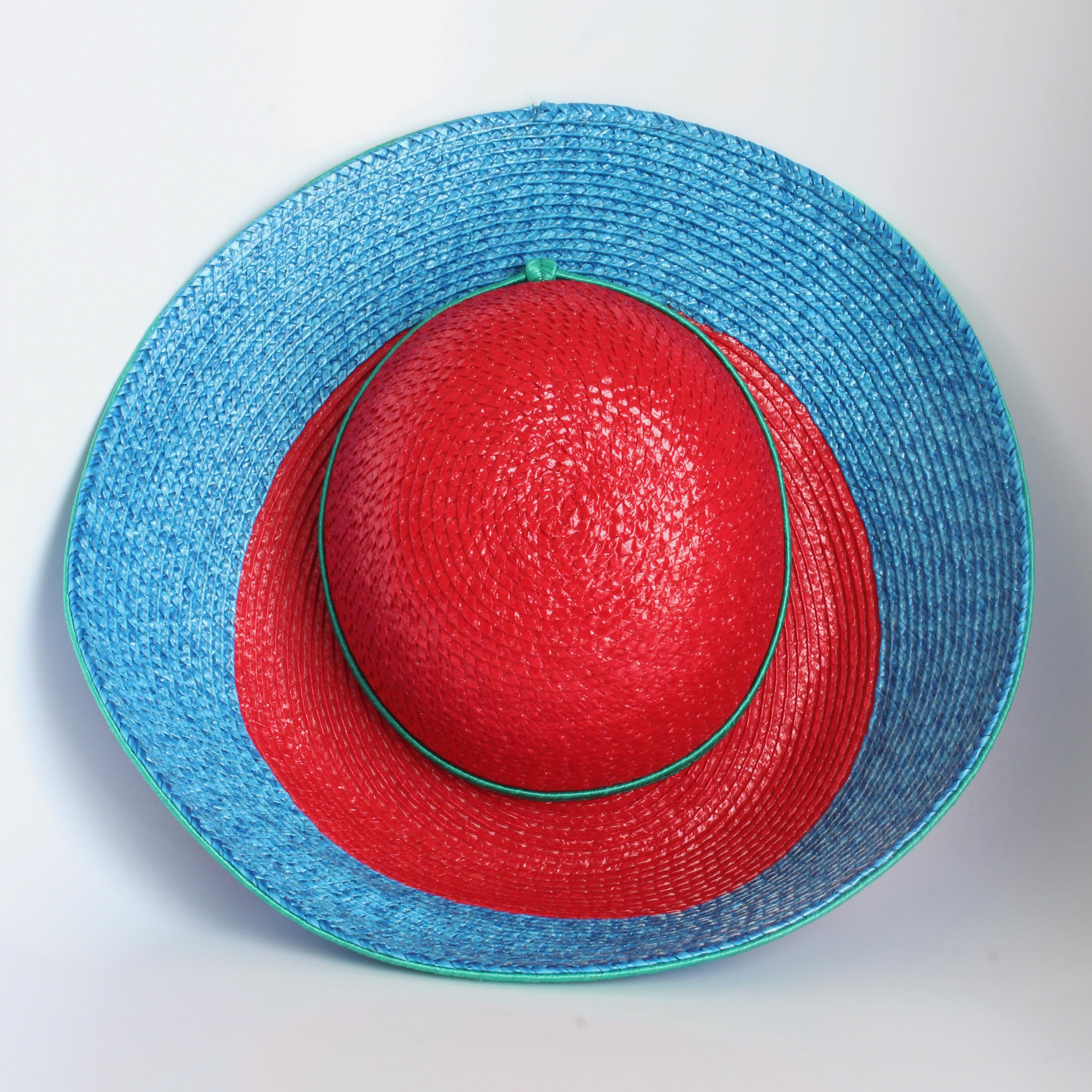Yves Saint Laurent Sombrero Paja Ala Ancha Halo Color Block Vintage S/S '93 Raro en venta 7