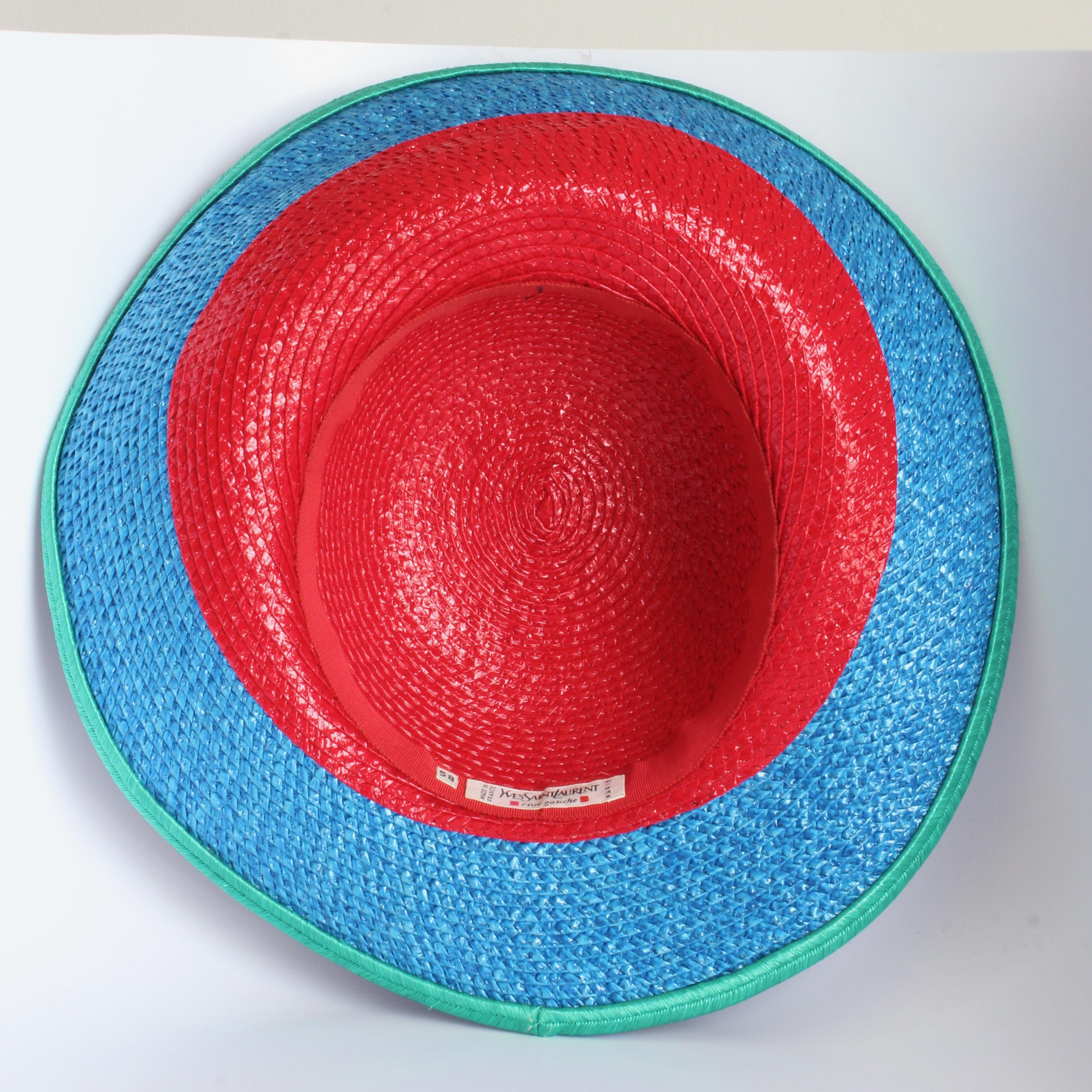 Yves Saint Laurent Sombrero Paja Ala Ancha Halo Color Block Vintage S/S '93 Raro en venta 8