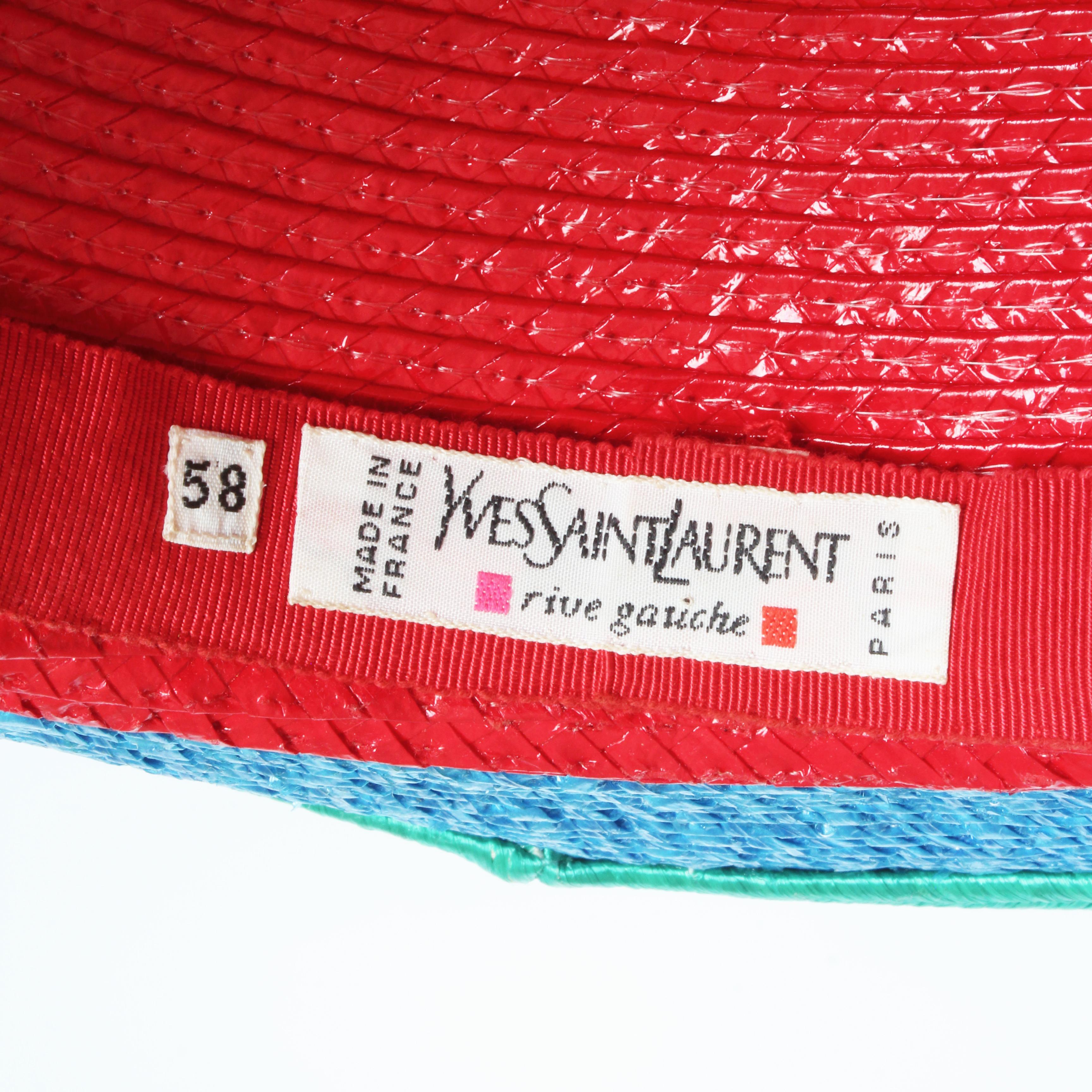 Yves Saint Laurent Sombrero Paja Ala Ancha Halo Color Block Vintage S/S '93 Raro en venta 9