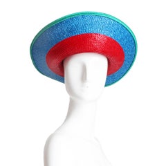 Yves Saint Laurent Hat Straw Wide Brim Halo Color Block Vintage S/S '93 Rare