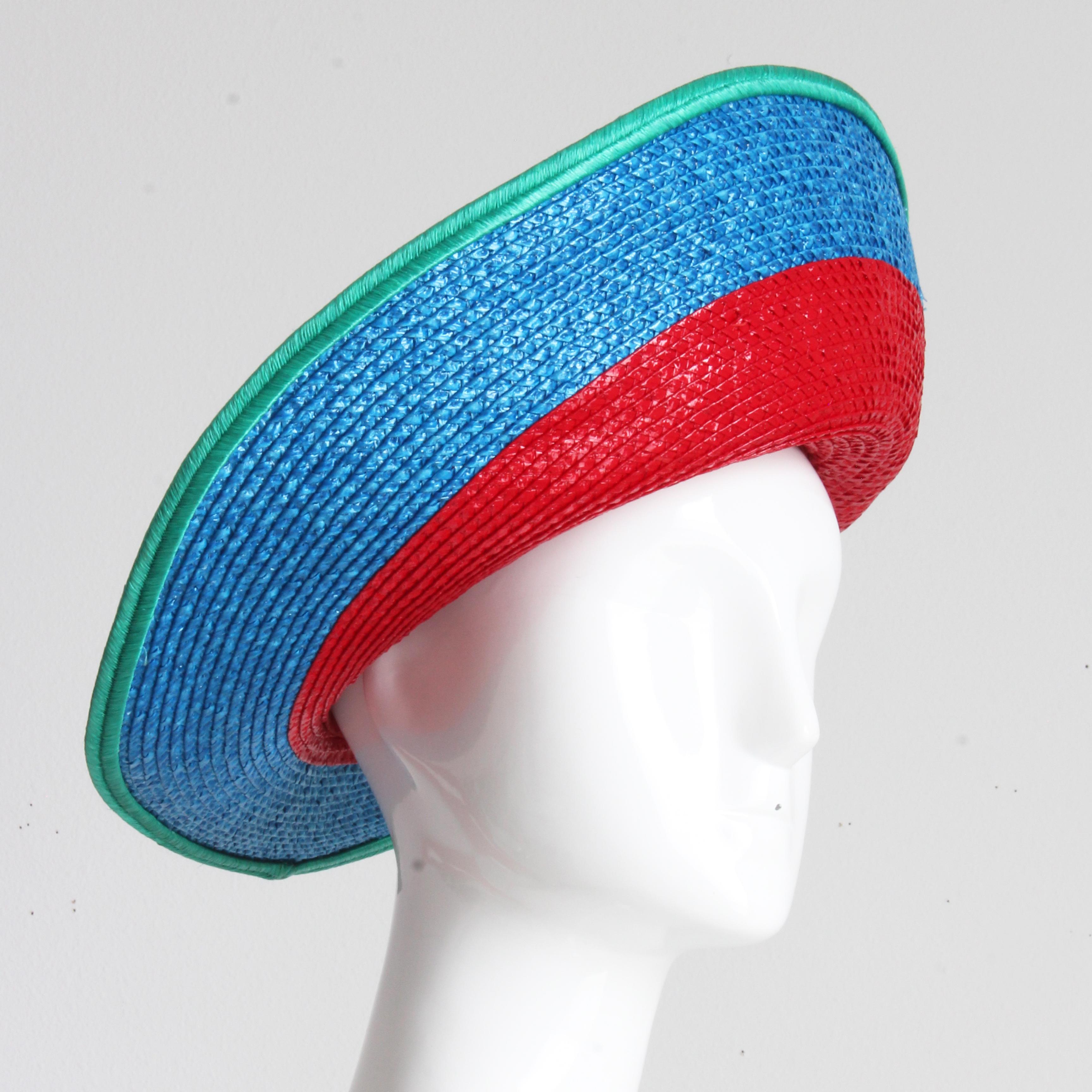 Women's or Men's Yves Saint Laurent Hat Straw Wide Brim Halo Color Block Vintage S/S '93 Rare   For Sale