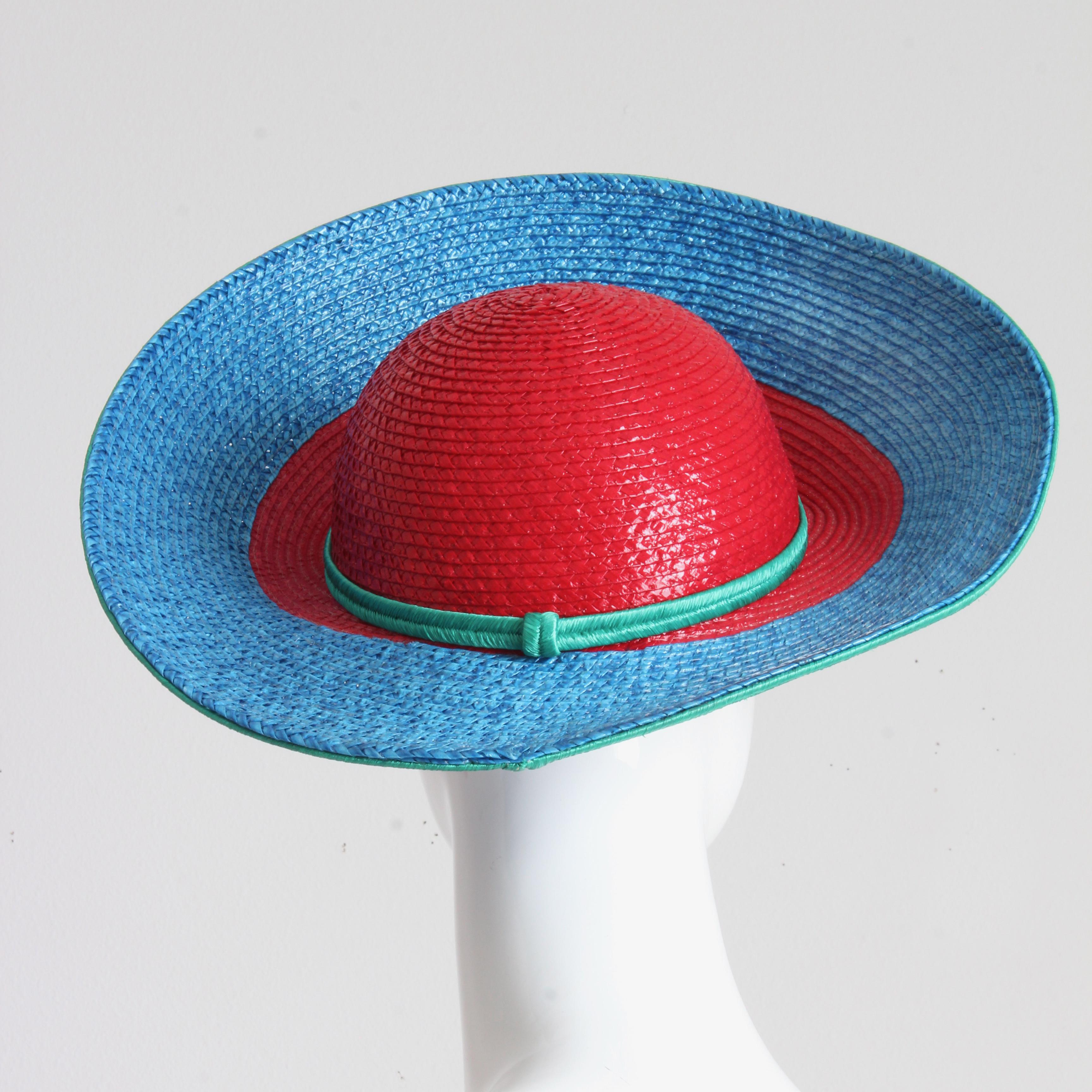Femenino o masculino Yves Saint Laurent Sombrero Paja Ala Ancha Halo Color Block Vintage S/S '93 Raro en venta