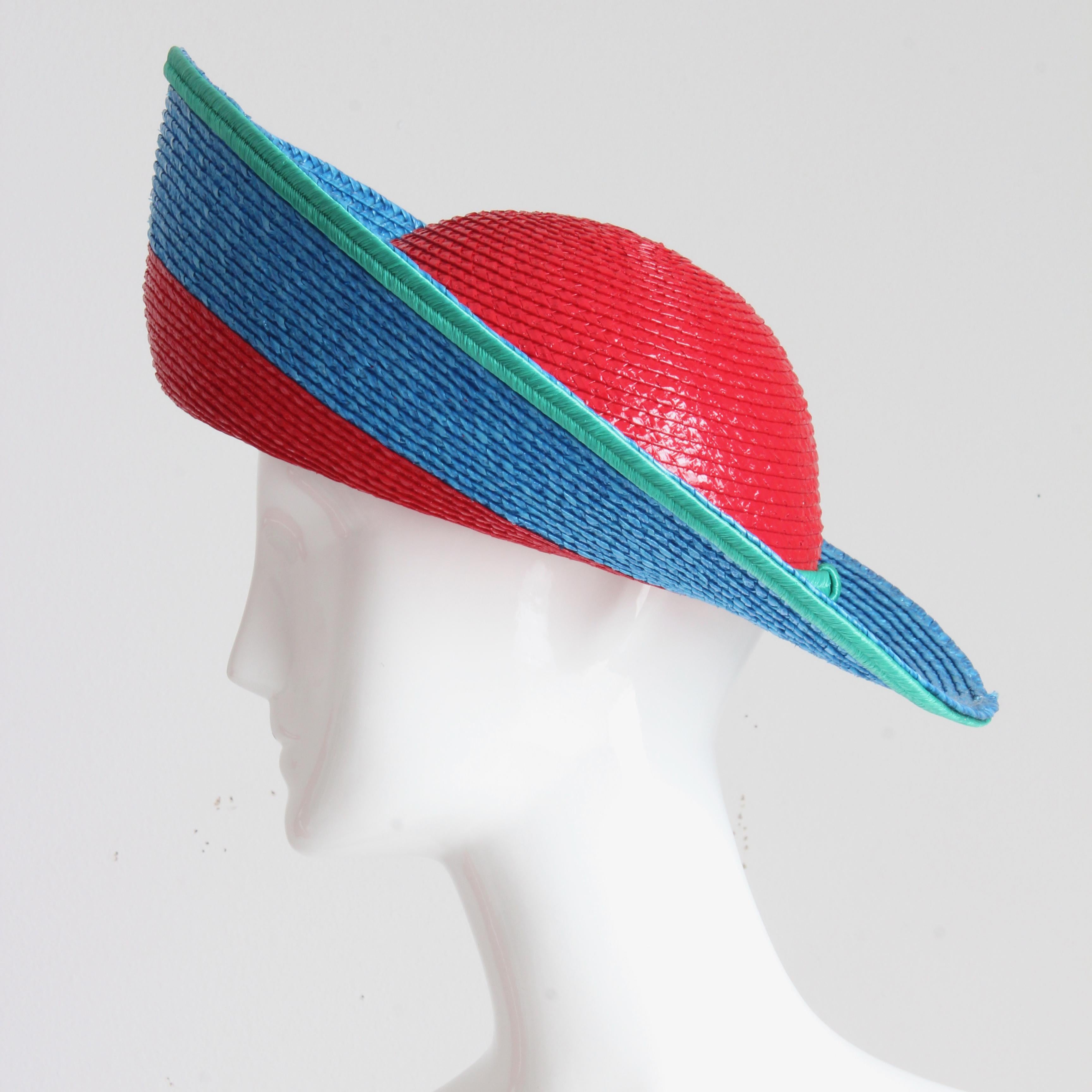 Yves Saint Laurent Sombrero Paja Ala Ancha Halo Color Block Vintage S/S '93 Raro en venta 1