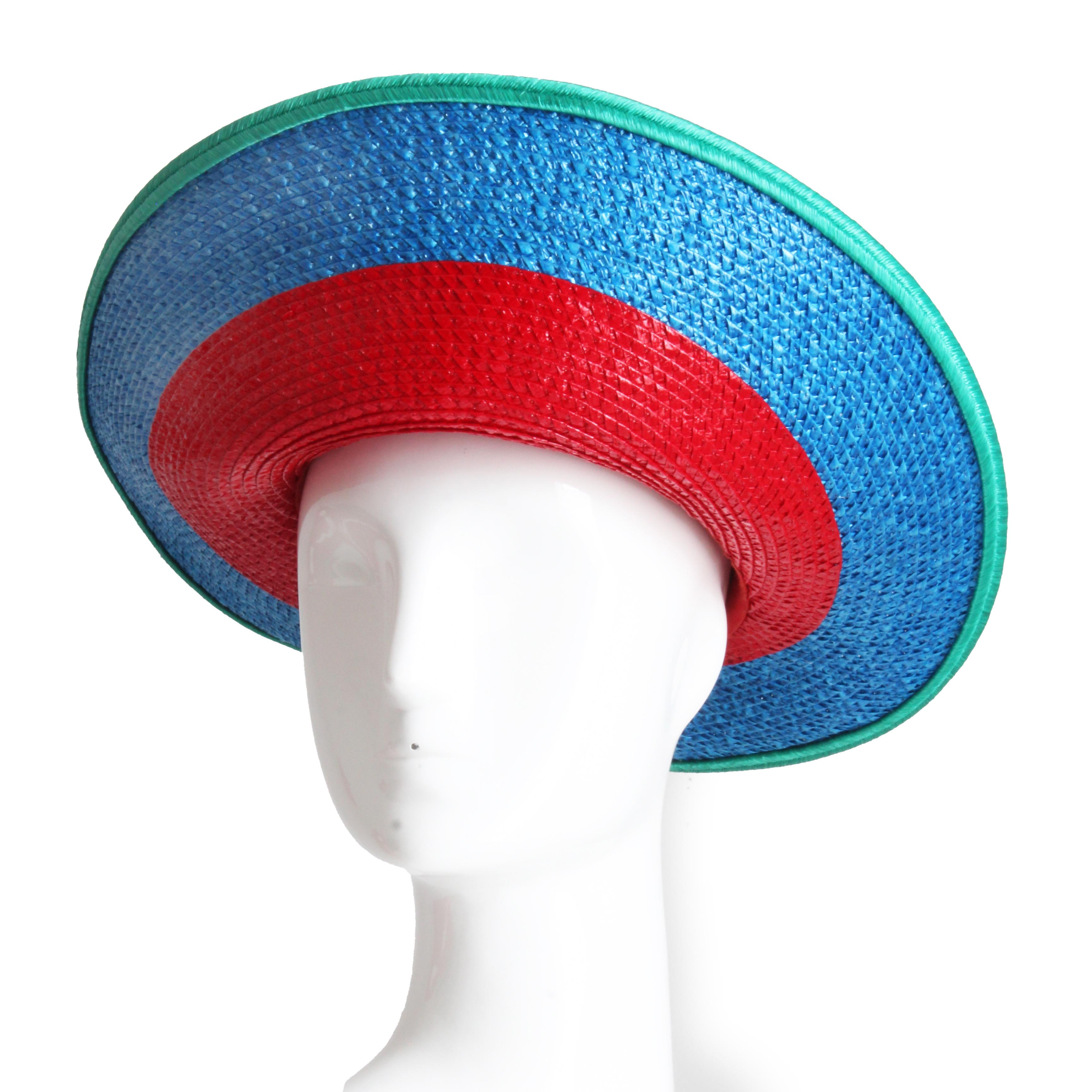 Yves Saint Laurent Sombrero Paja Ala Ancha Halo Color Block Vintage S/S '93 Raro en venta 2