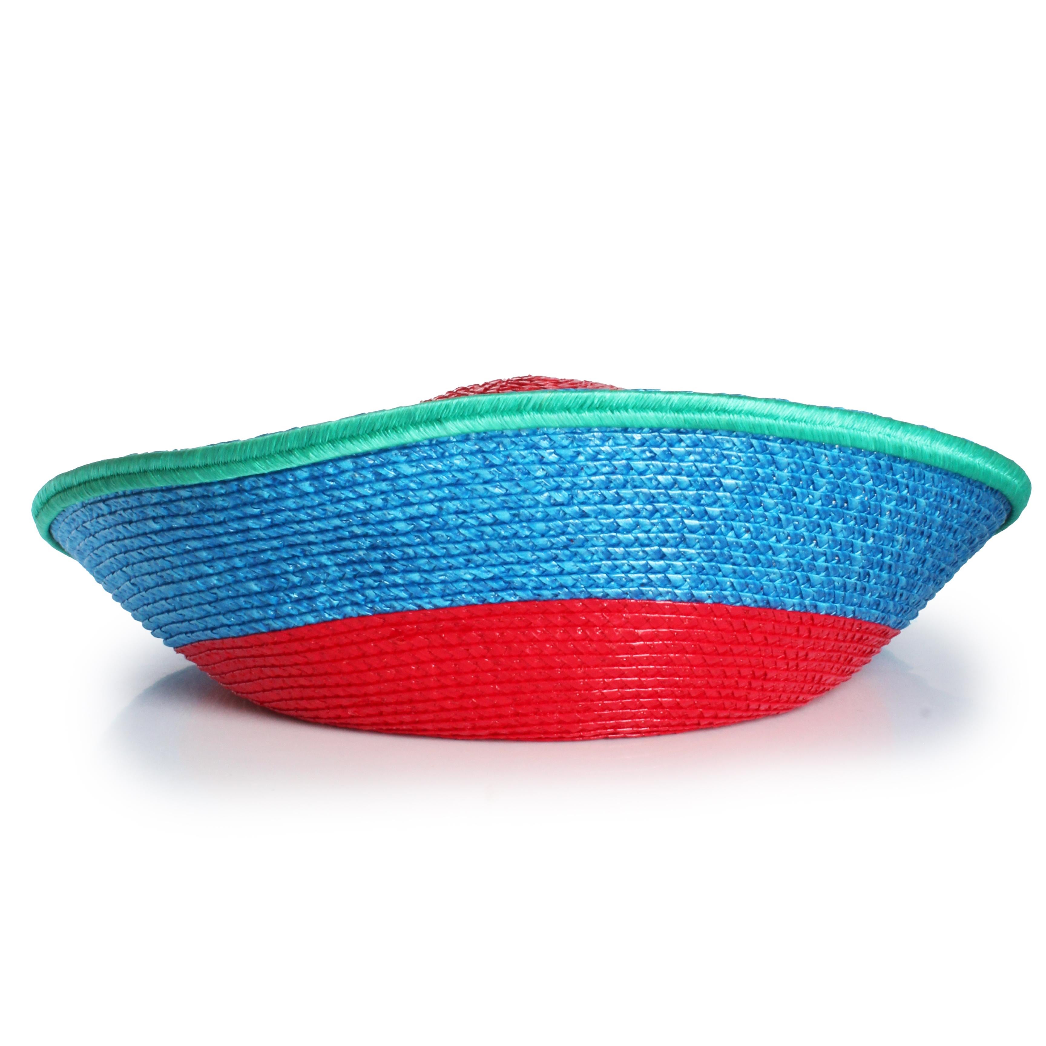 Yves Saint Laurent Sombrero Paja Ala Ancha Halo Color Block Vintage S/S '93 Raro en venta 3