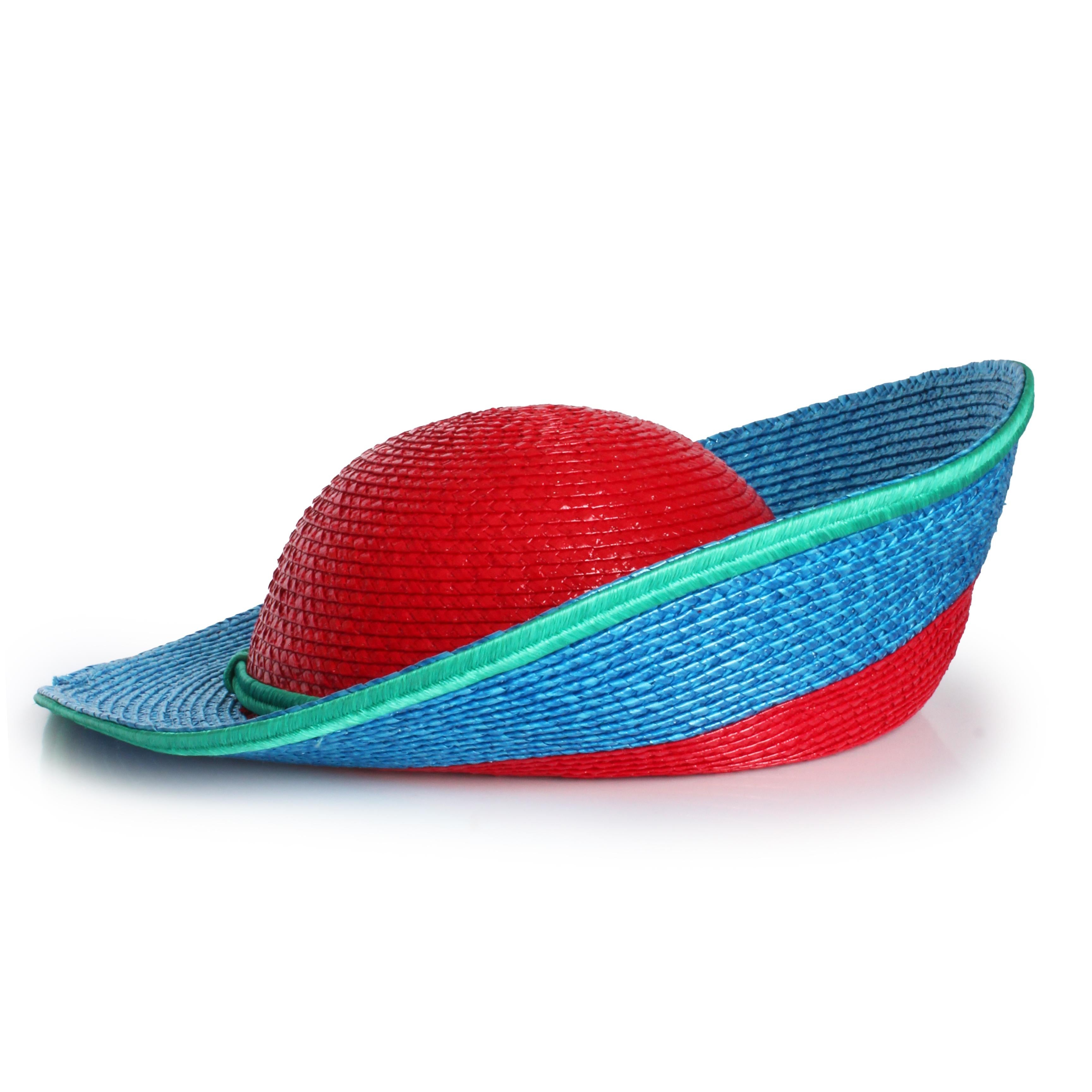 Yves Saint Laurent Sombrero Paja Ala Ancha Halo Color Block Vintage S/S '93 Raro en venta 4