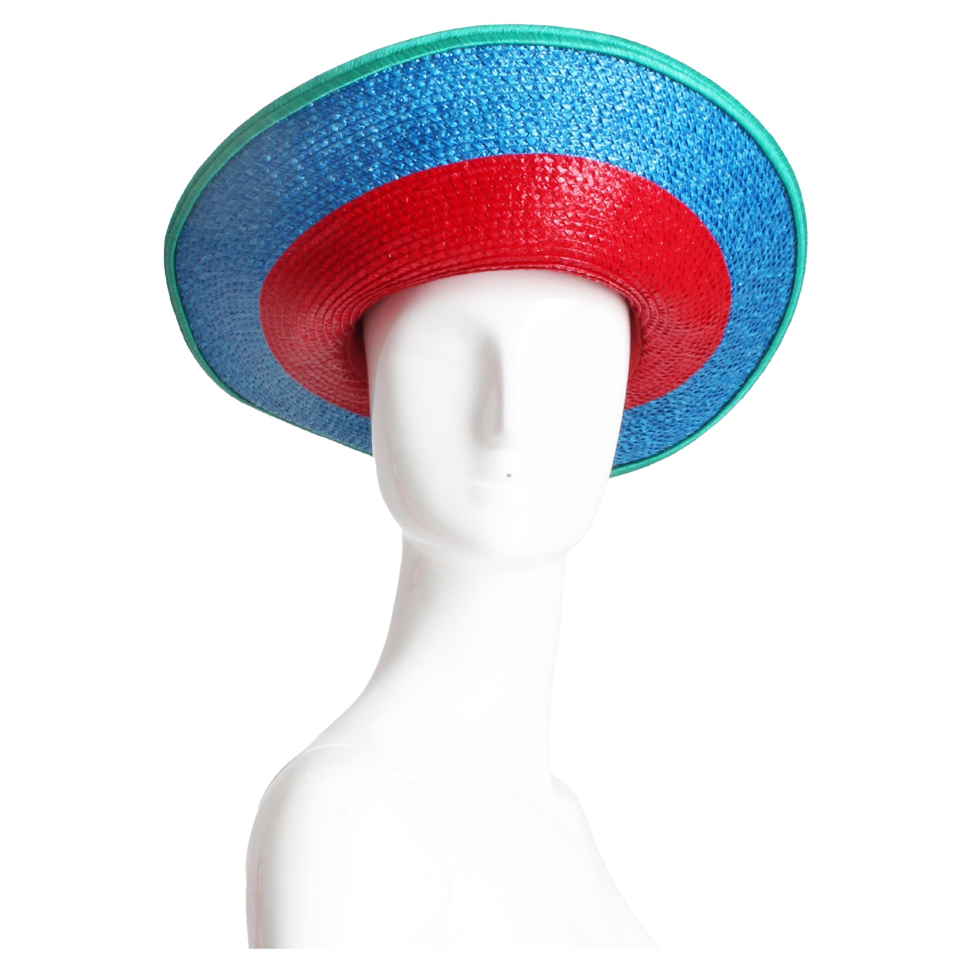 Yves Saint Laurent Chapeau Paille Large Bord Halo Color Block Vintage S/S '93 Rare   en vente