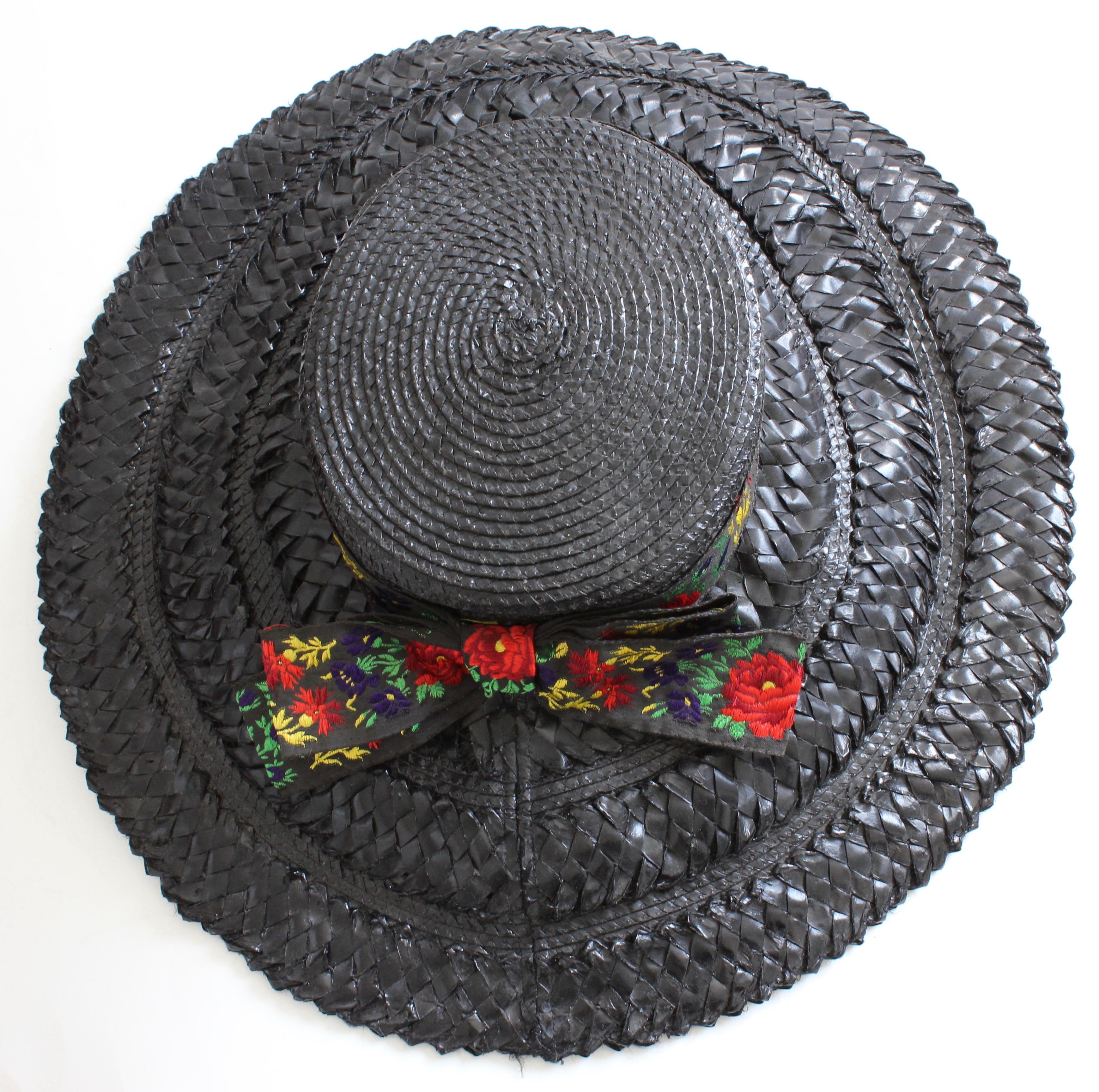 Yves Saint Laurent Hat YSL Rive Gauche Wide Brim Straw Hat Florals Vintage 1970s 6