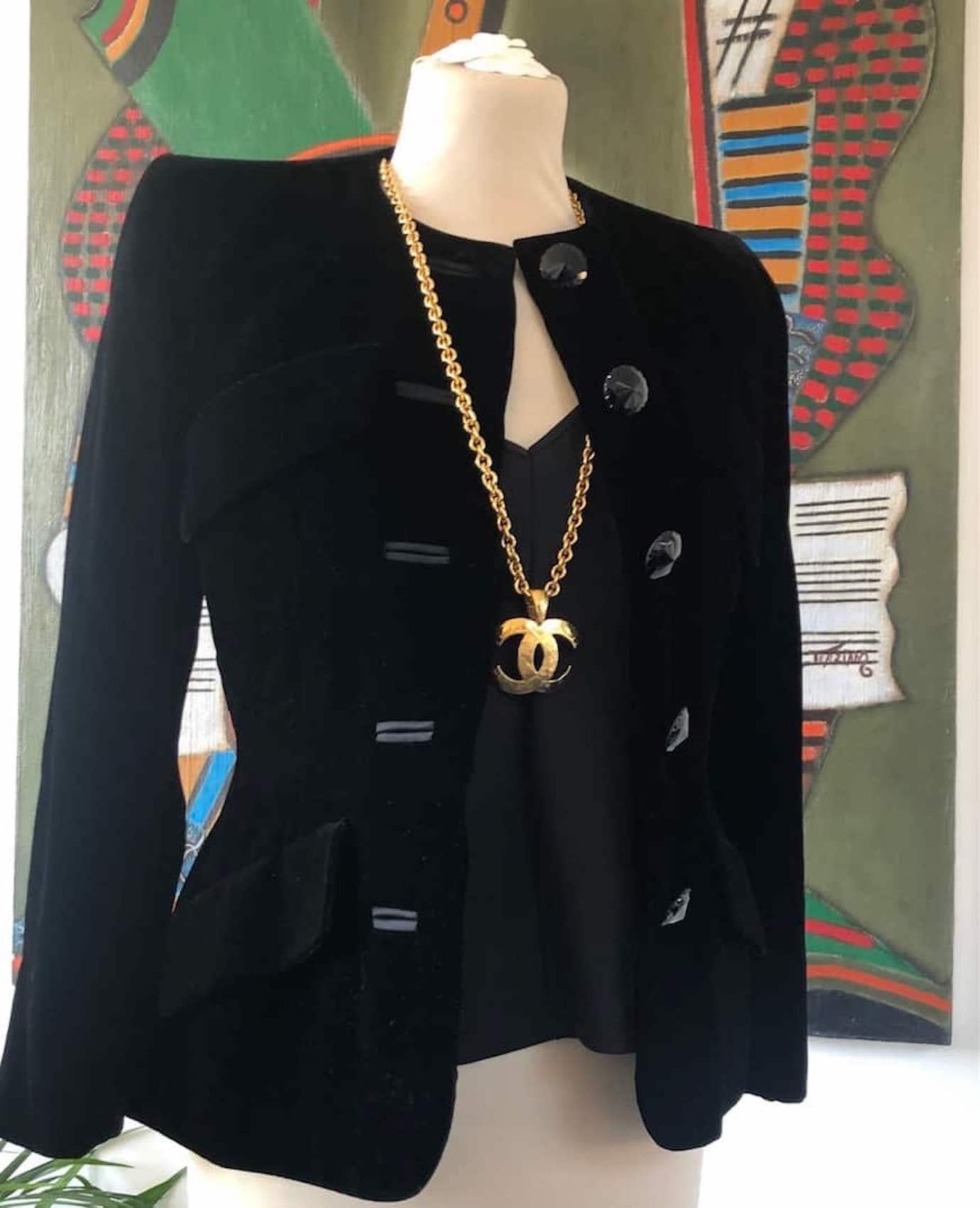 Women's YVES SAINT-LAURENT Haute Couture 076278 Black Single Breasted Jacket Suit 1993
