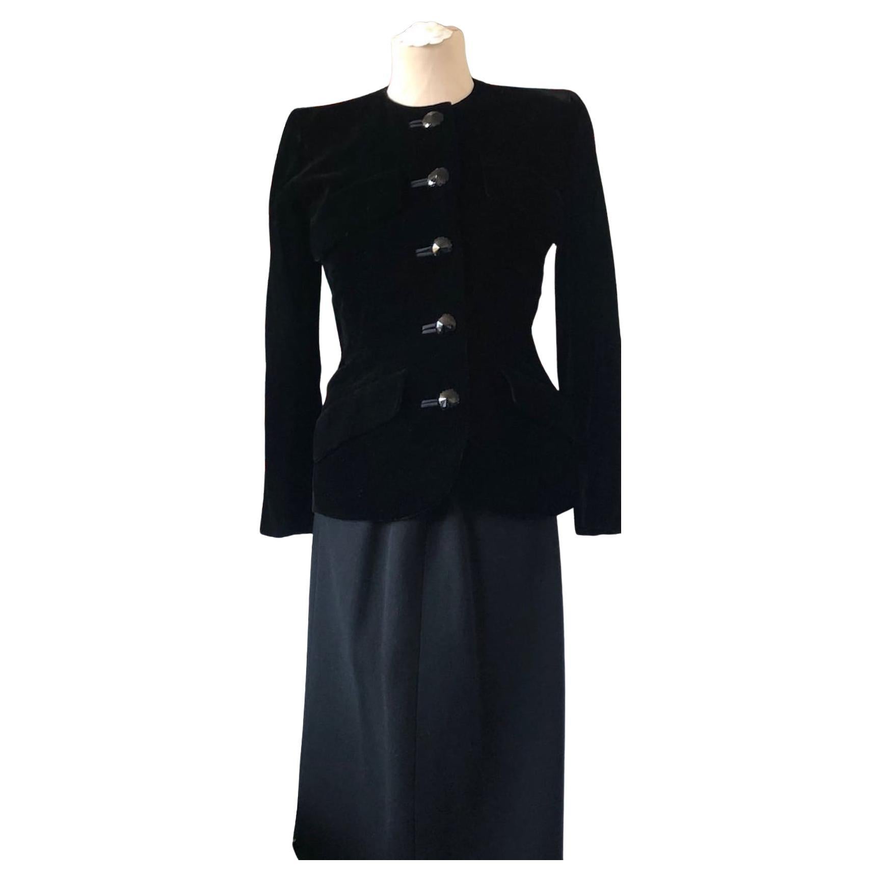 YVES SAINT-LAURENT Haute Couture 076278 Black Single Breasted Jacket Suit 1993