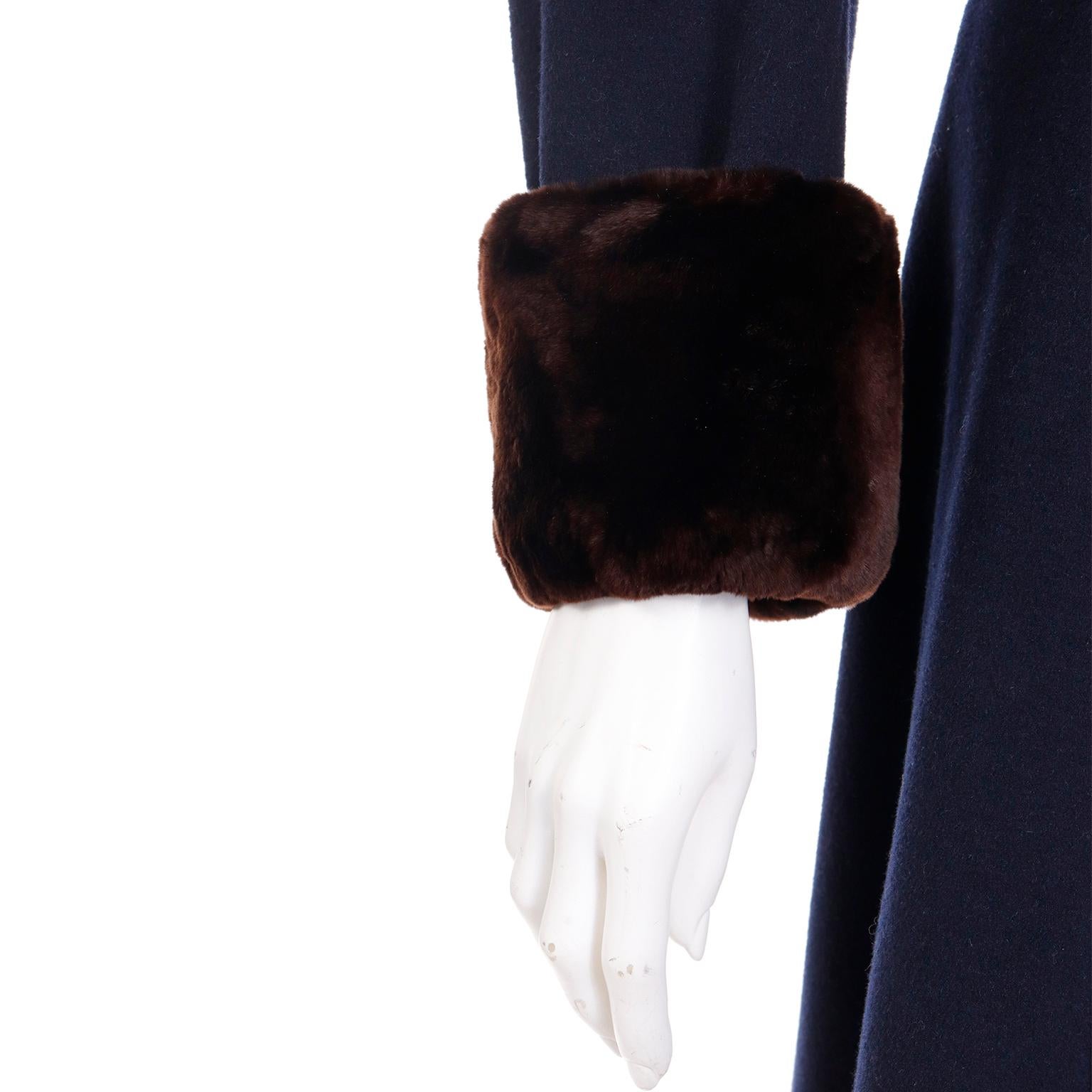 Yves Saint Laurent Haute Couture 1976 Navy Blue Wool Coat w Sheared Mink Trim For Sale 5