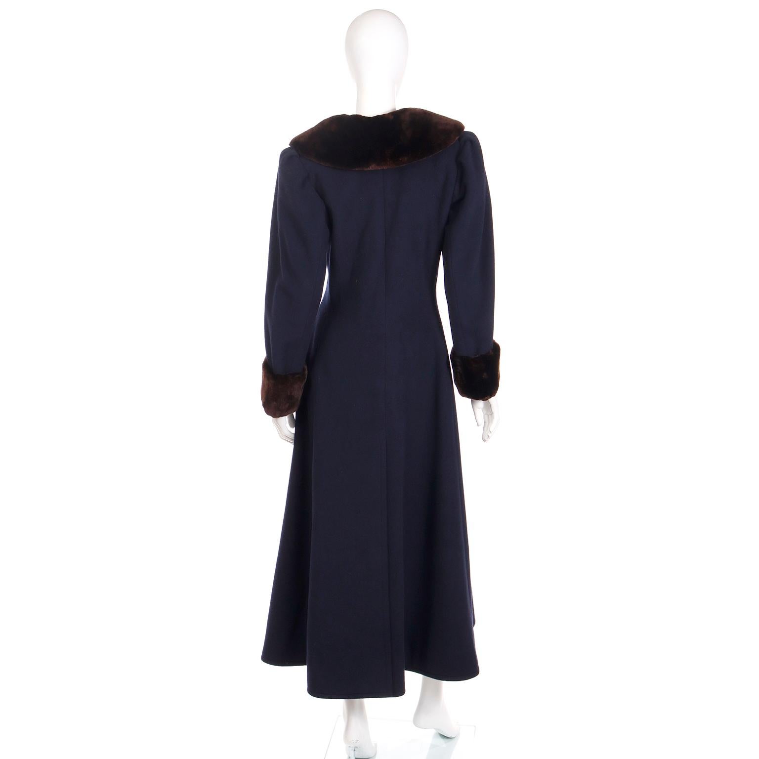 Yves Saint Laurent Haute Couture 1976 Navy Blue Wool Coat w Sheared Mink Trim In Excellent Condition For Sale In Portland, OR