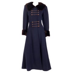 Yves Saint Laurent Haute Couture 1976 Navy Blue Wool Coat w Sheared Mink Trim