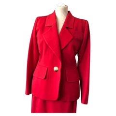 YVES SAINT-LAURENT Haute Couture 64534 Red Single Breasted Jacket Suit Vintage