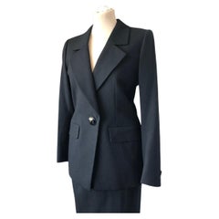 YVES SAINT-LAURENT Haute Couture 67931 Black Single Breasted Pin Stripe Suit 3Pc