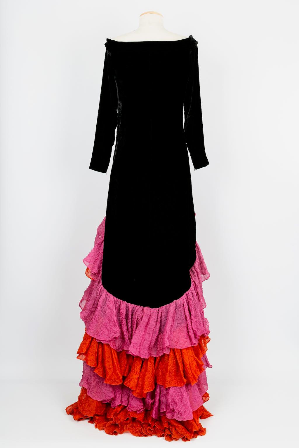 Red Yves Saint Laurent Haute Couture Black Silk Velvet Dress, 1986 For Sale