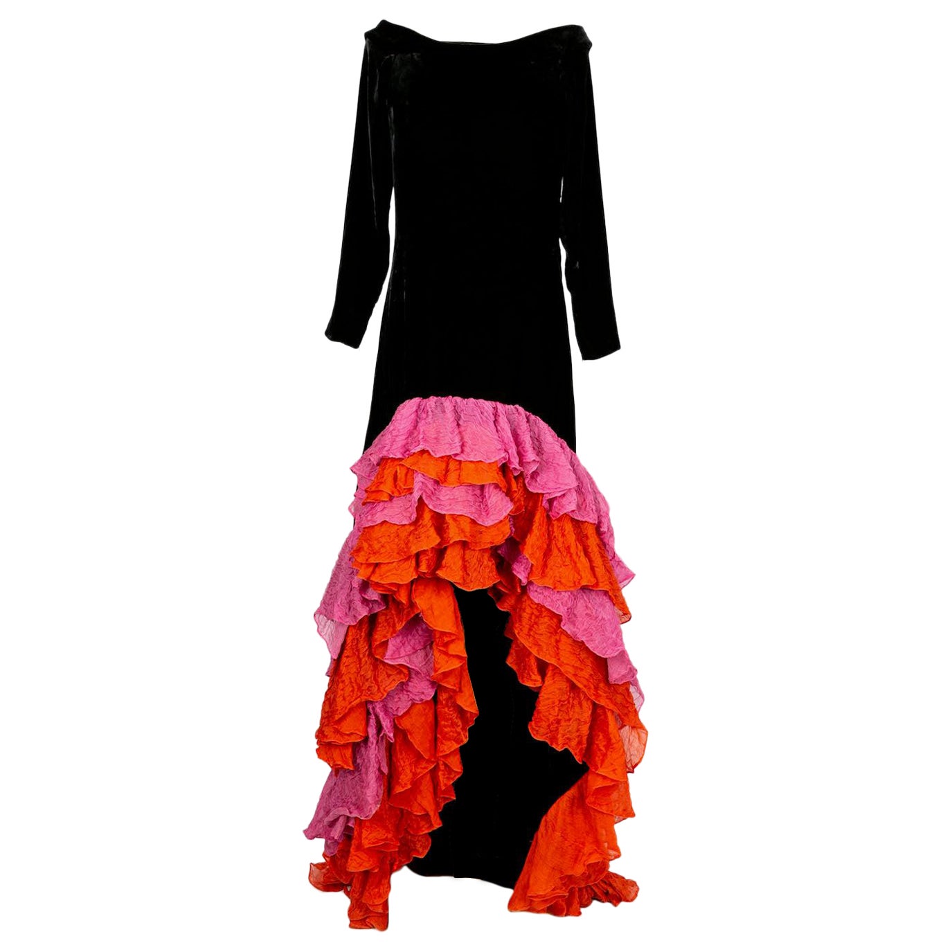 Yves Saint Laurent Haute Couture Black Silk Velvet Dress, 1986 For Sale