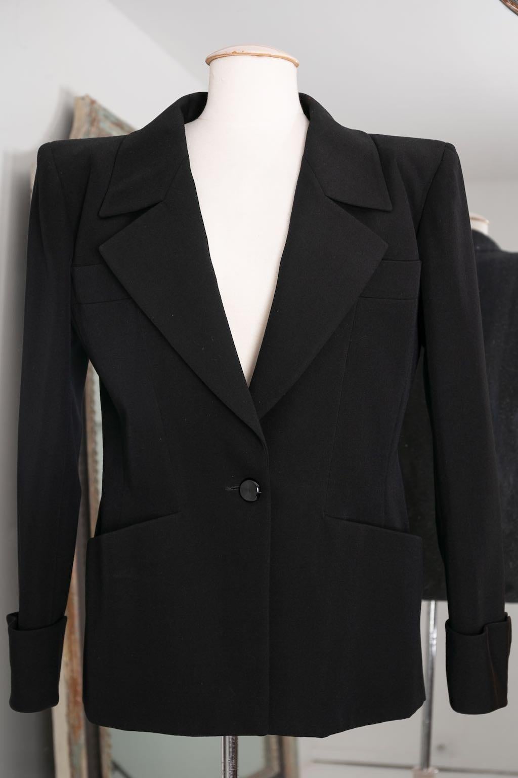 Yves Saint Laurent Haute Couture Black Skirt and Jacket Set, circa 1981/1982 For Sale 9