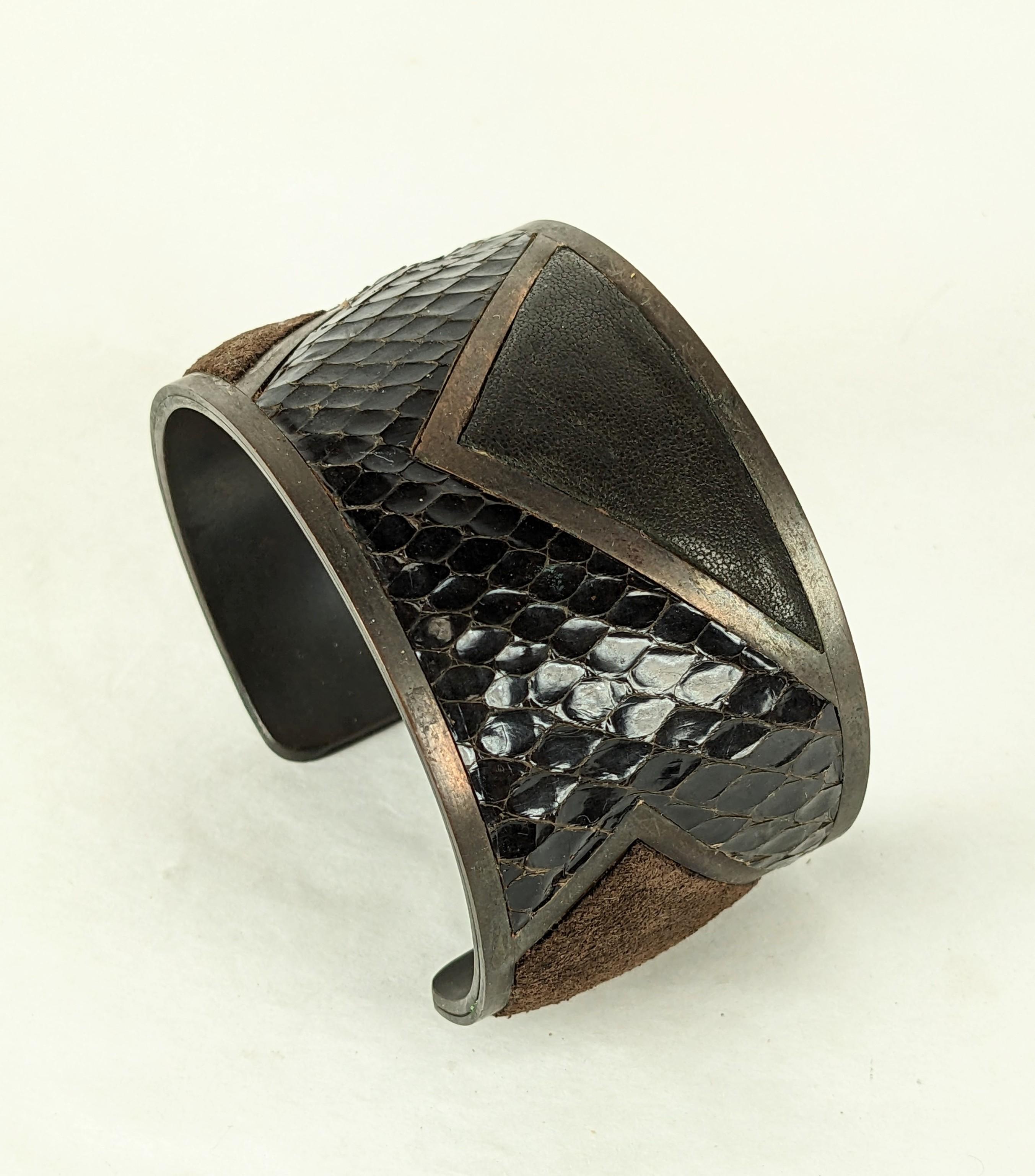 Artisan Yves Saint Laurent Haute Couture Bronze and Exotic Skin Cuff, 1980 For Sale