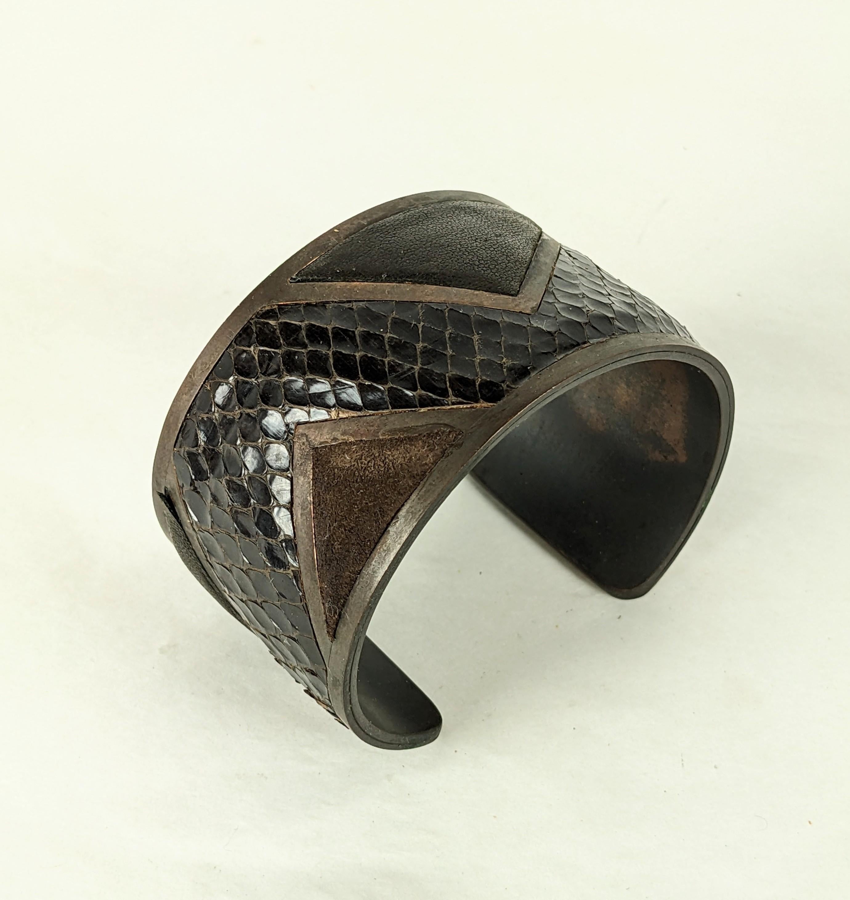 Yves Saint Laurent Haute Couture Bronze and Exotic Skin Cuff, 1980 In Excellent Condition For Sale In New York, NY