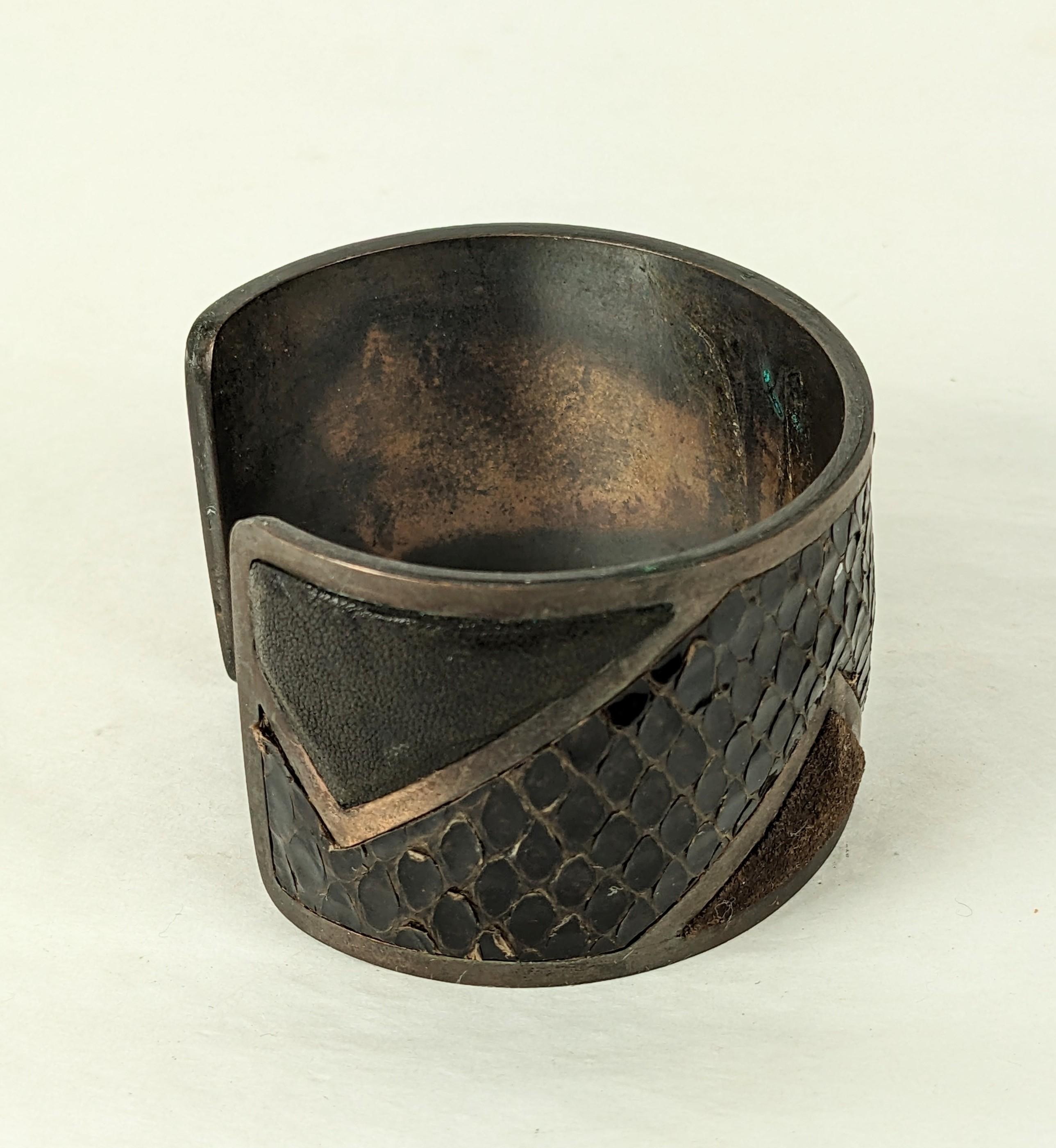 Women's or Men's Yves Saint Laurent Haute Couture Bronze and Exotic Skin Cuff, 1980 For Sale