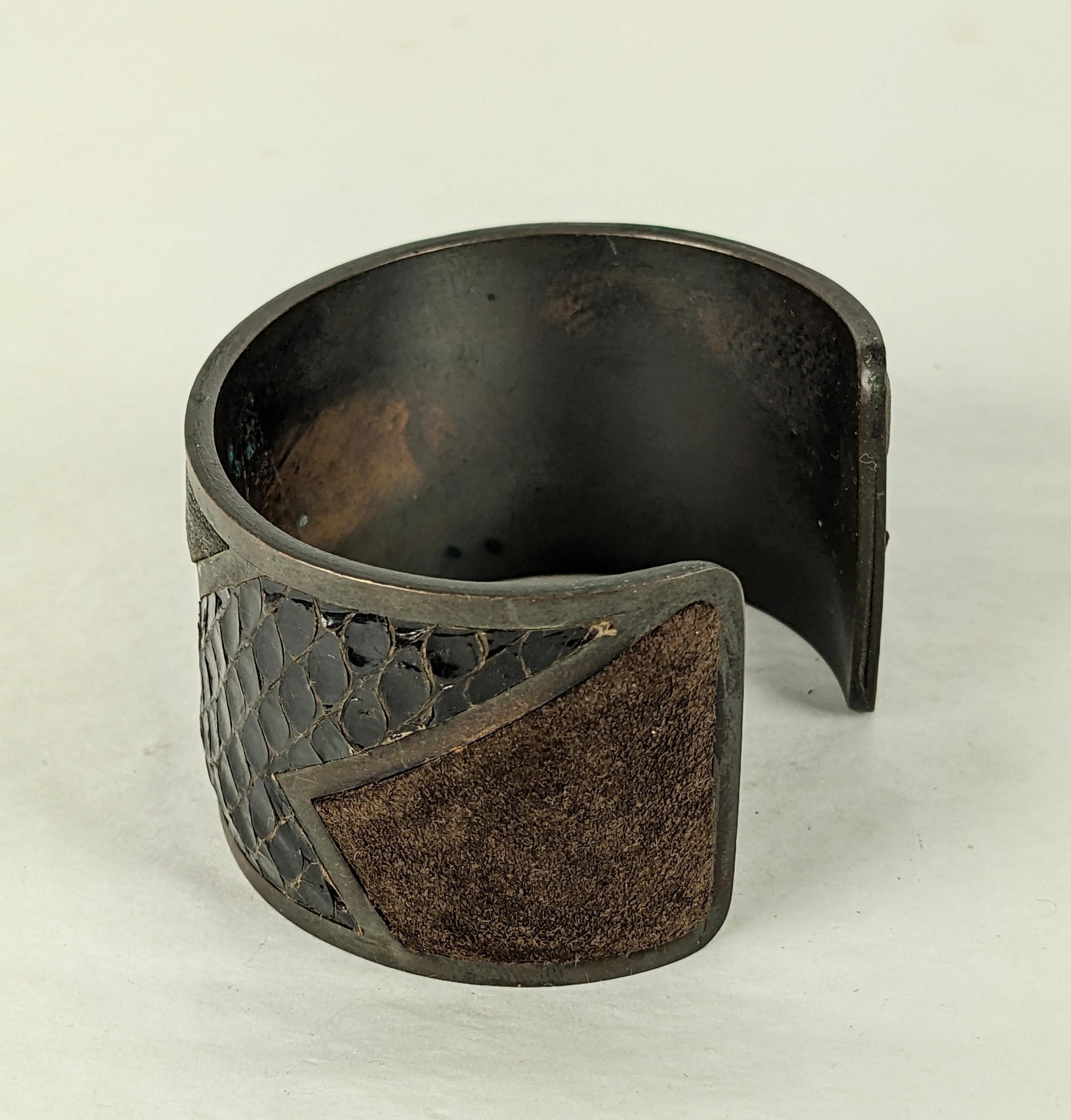 Yves Saint Laurent Haute Couture Bronze and Exotic Skin Cuff, 1980 For Sale 1